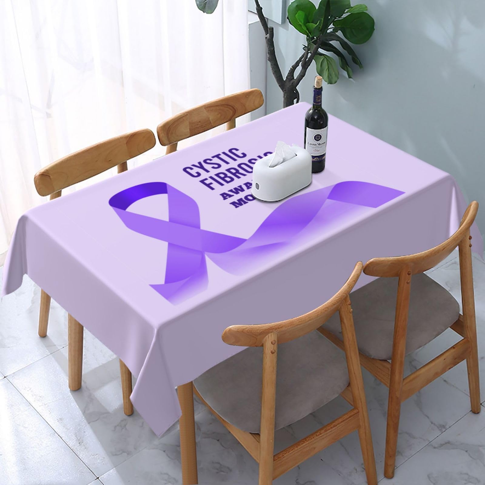 JunHeArt Cystic Fibrosis Awareness Month Purple Ribbon Tablecloth Rectangle Table Cover Washable Table Cloths Decor For Kitchen 54" X 72"