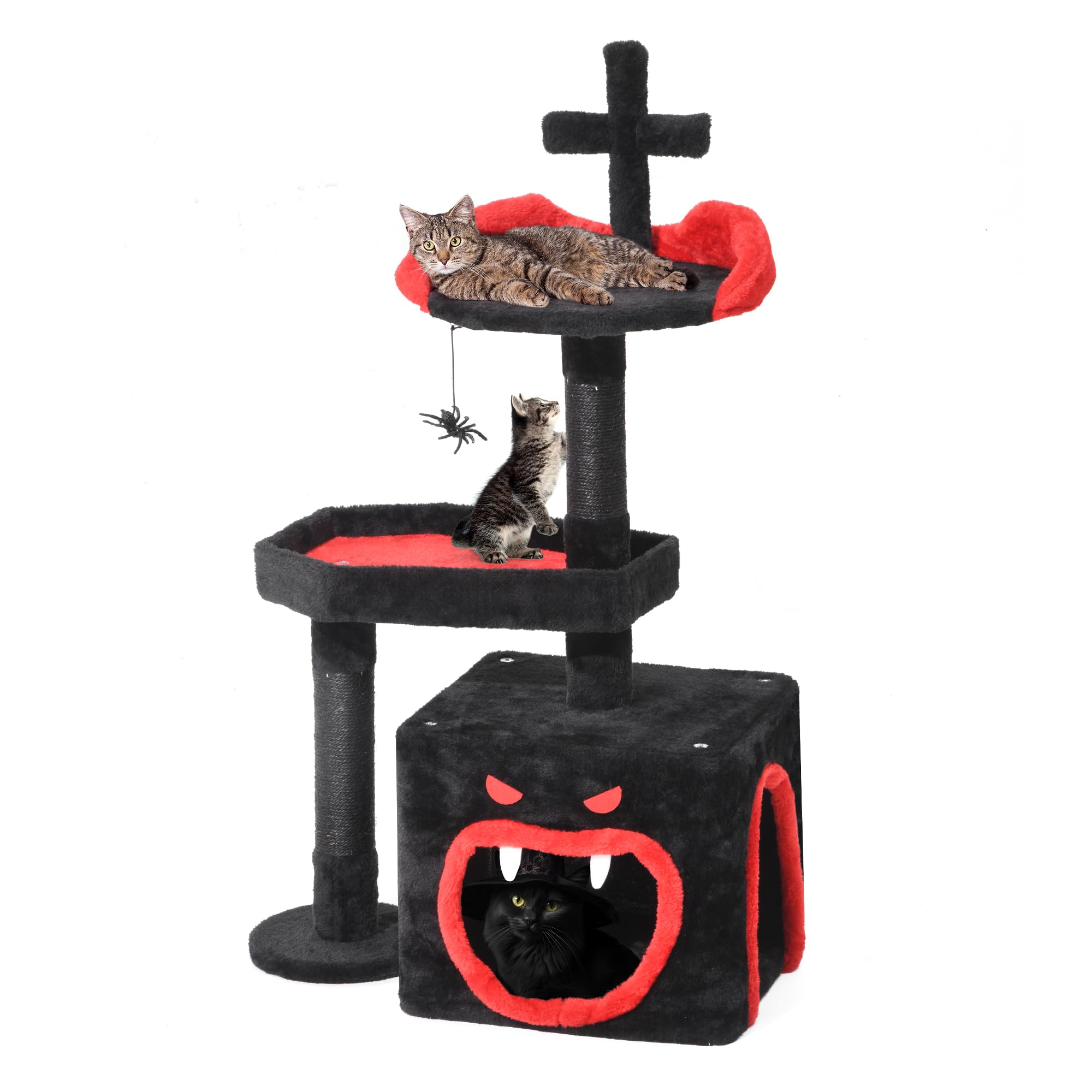 YITAHOME Gothic Cat Tree, 38.6 Inches Gothic Tower Condo with Scratching Post, Cat Tower for Indoor Cats, Sisal Pole, Soft Platform,Spider Hanging