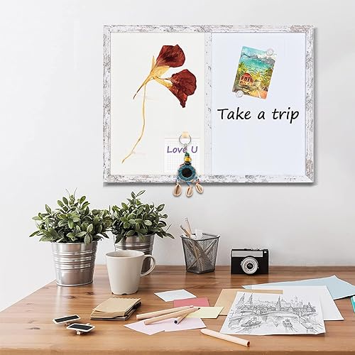 Miniatura 6 de Tablero de anuncios, pizarra blanca de fieltro para oficina, escuela, cocina, dormitorio, marco de madera blanca, 17.7 x 23.6 pulgadas, pizarra