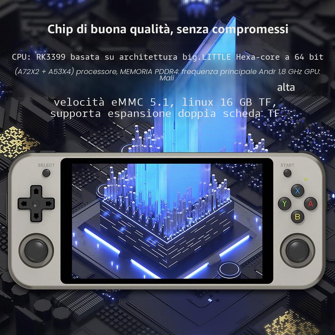 Console di gioco portatile RG552 con 20000 giochi 128G TF Card, schermo IPS da 5,36 pollici Console per videogiochi Open Source Android e Linux, funzione WiFi