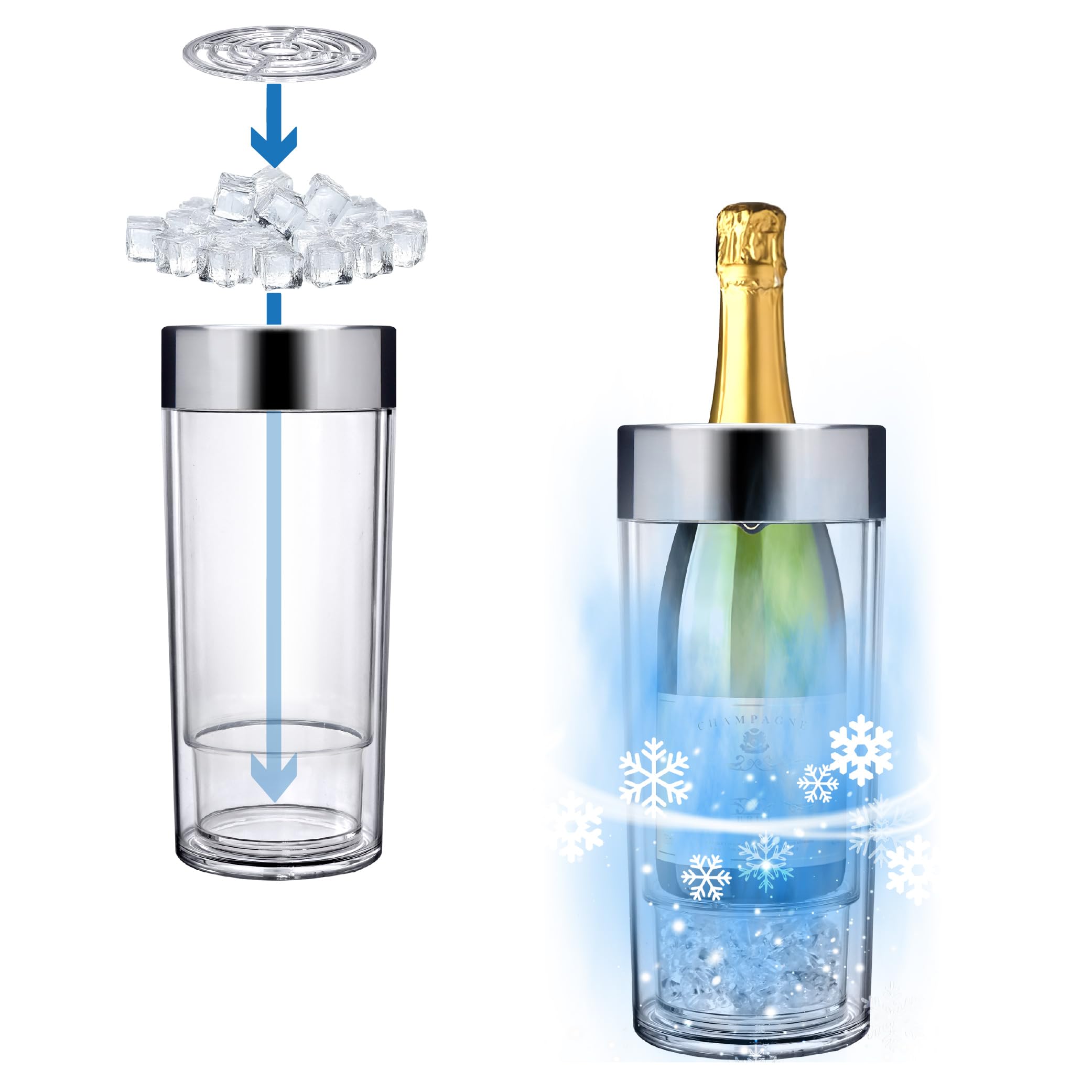Amazing Abby - VinoChill - Acrylic Double-Wall Wine Chiller with Ice Chamber, Clear Plastic Insulated Champagne Bucket with Enhanced Cooling Bottom, Great for Party, Dinner, and Outdoor Entertaining — Amazon image 3