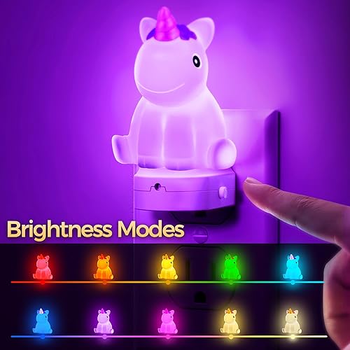 Miniatura 2 de DORESshop Luz nocturna LED, linda, unicornio 3D, enchufable a la pared, sensor de atardecer a amanecer, RGB + blanco suave de 3000 K, regalo,