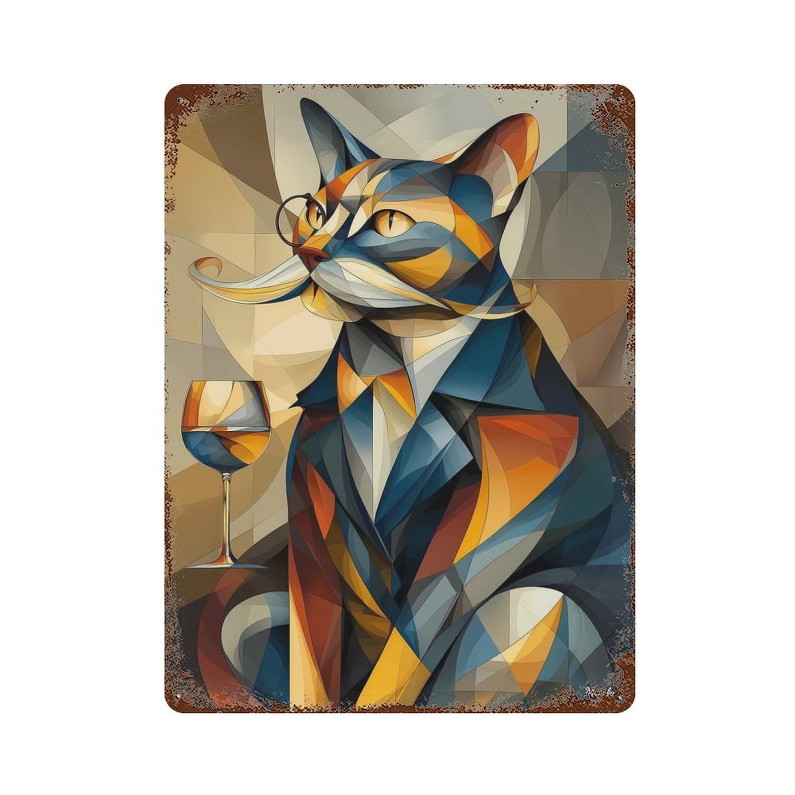 Decorative Tin Sign Baron Cat – Cubist Sophistication with A Twist 15.7"x11.8", Decorative Metal Wall Art for Garage, Bar And Workshop Decor