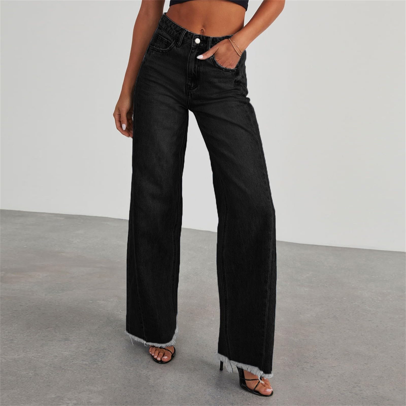 Generisch Jean droit pour femme - Stretch - Taille haute - Pantalon de loisirs chic vintage - Y2K Streetwear Basic - Jean décontracté - Grandes tailles - Pantalon de jogging baggy - Pantalon