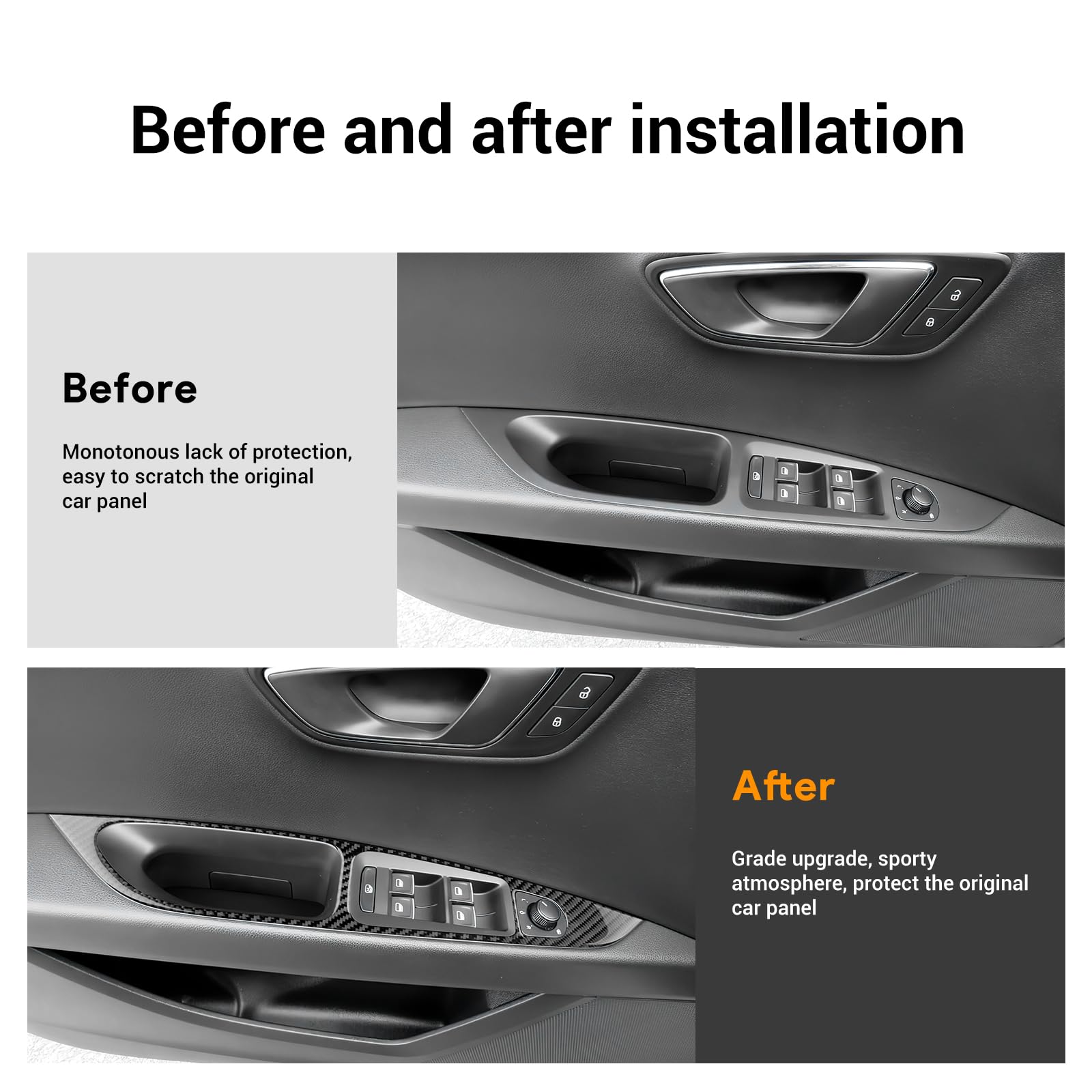 KUNGKIC Für Seat Leon MK3 2013-2020 Innentür Auto Bedienfeld Fensterglas Hebe Schalter Konsole Abdeckung Kohlefaser Aufkleber Dekorative Innenbereich Zubehör,Geschenk (Schwarz)