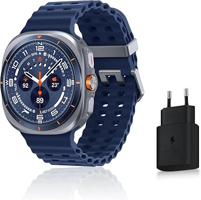 Samsung Galaxy Watch Ultra (2025), Montre Connectée, Bouton d’action, Galaxy AI, GPS Double fréquence, 4G, 47mm, Bleu Titane, Chargeur Secteur Rapide 25W Inclus, Version FR
