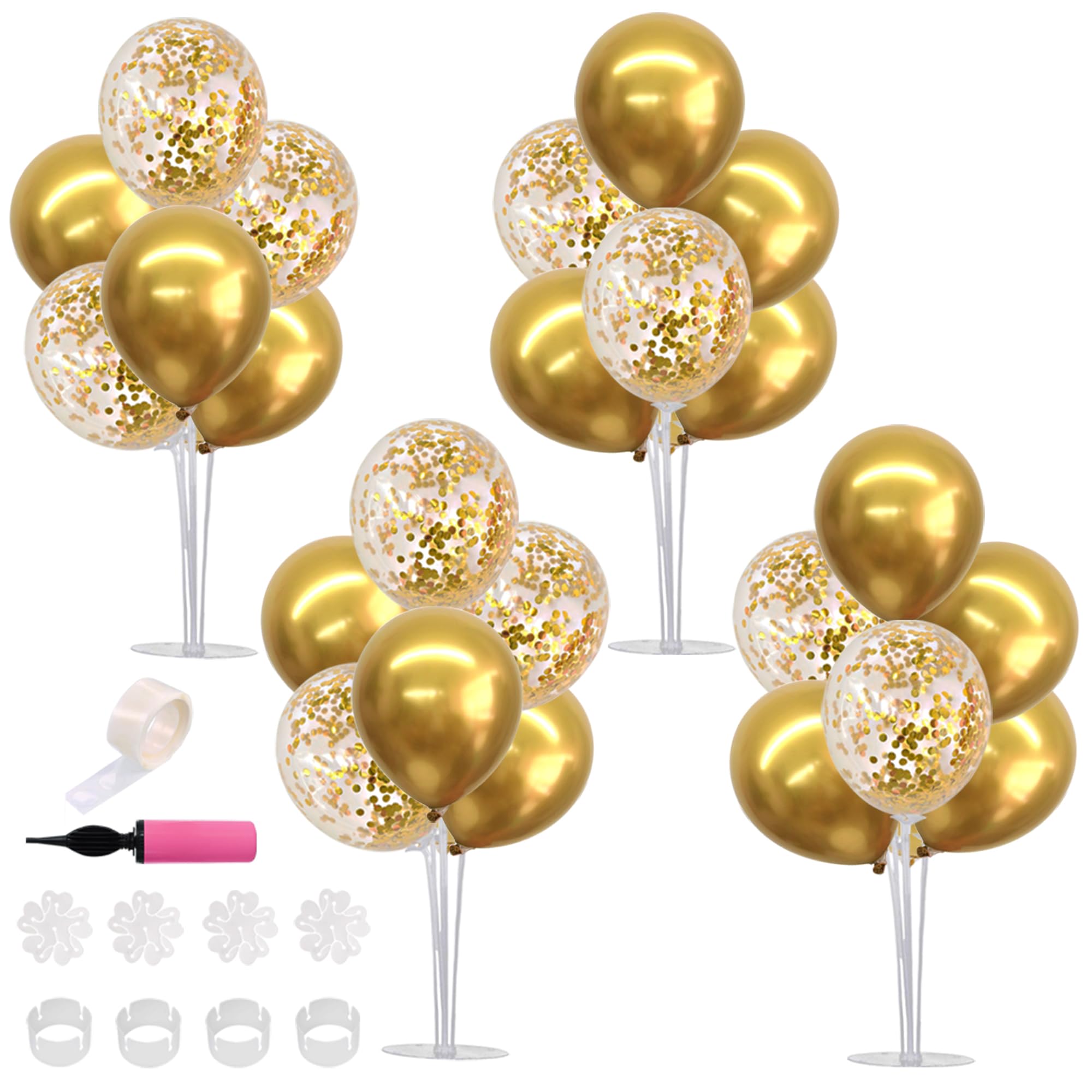 Balloon Stand Kit 4 Sets for Table Centerpieces Include 32 Pcs Gold Latex Confetti Balloons for Men Birthday,2026 Graduation, Retirement, Table Party Decorations(The Product is for Ages18 and Up Only)