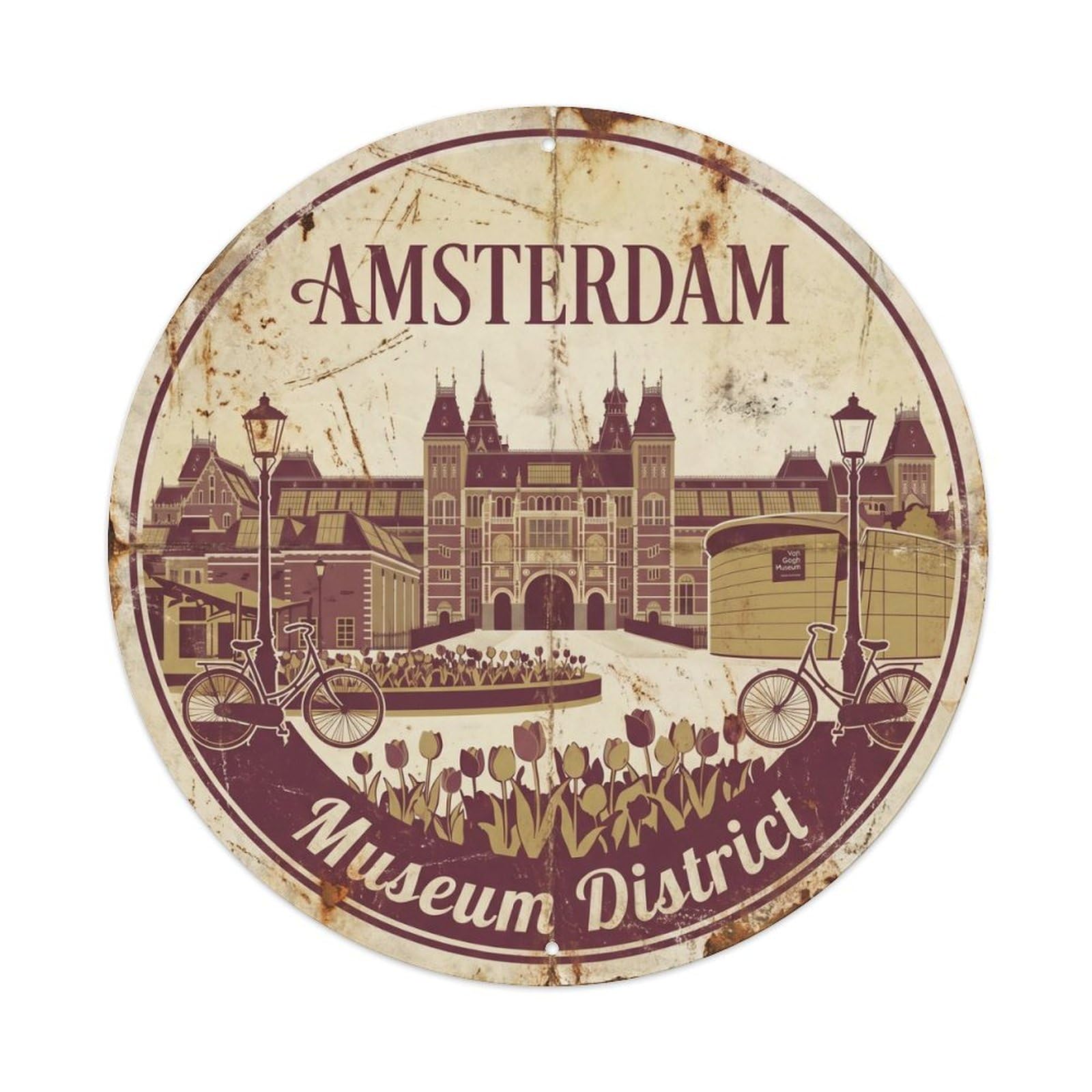 Vintage Travel Amsterdam Museum Quarter Metal Tin Sign Plaque