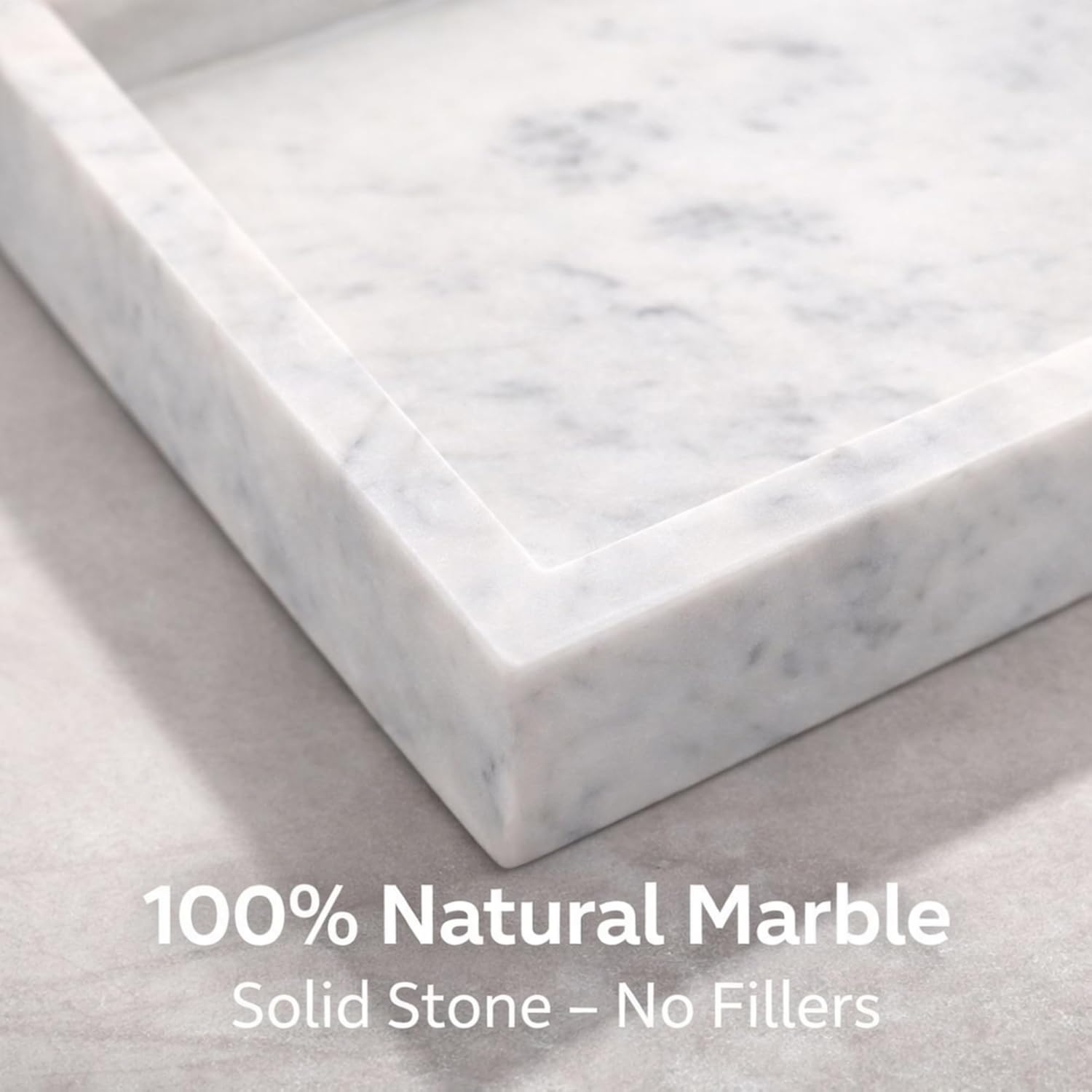 Natural White Marble Tray for Bathroom | Kitchen | Vanity | Desktop, Stone Organizer for Coffee Table, Dresser, Nightstand, Candles, Soap, Towel, Plant, Jewelry (10" x 6"), Rectangular - Image 3