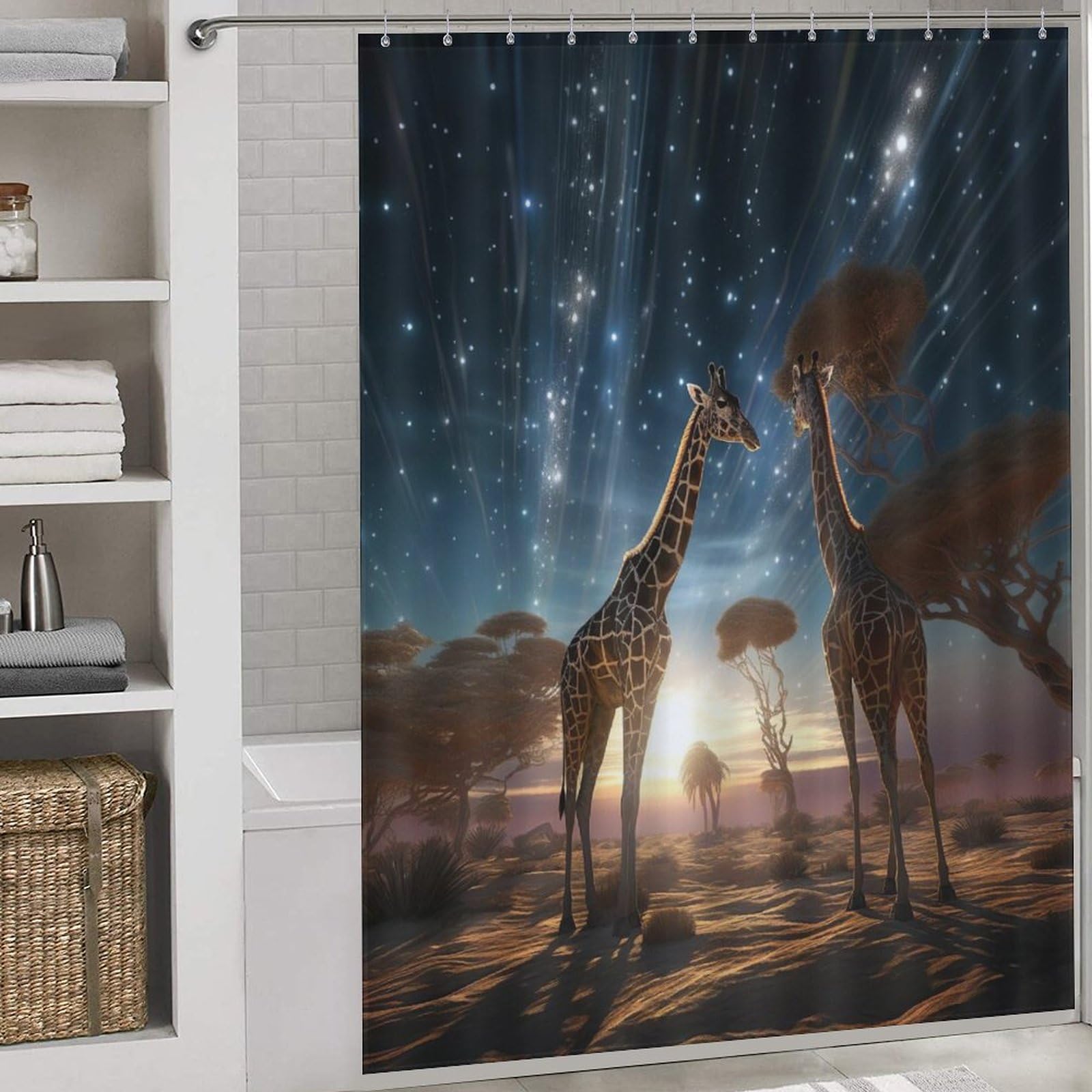 Rideau de bain girafe anti-éclaboussures lavable en machine pour douche