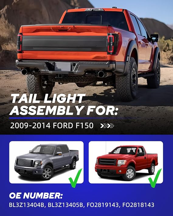 AUTOONE - For 2009-2014 Ford F150 LED Tail Light Assembly F-150 Upgraded Taillights Compatible with 2009 2010 2011 2012 2013 2014 Ford F-150, Driver & Passenger Side