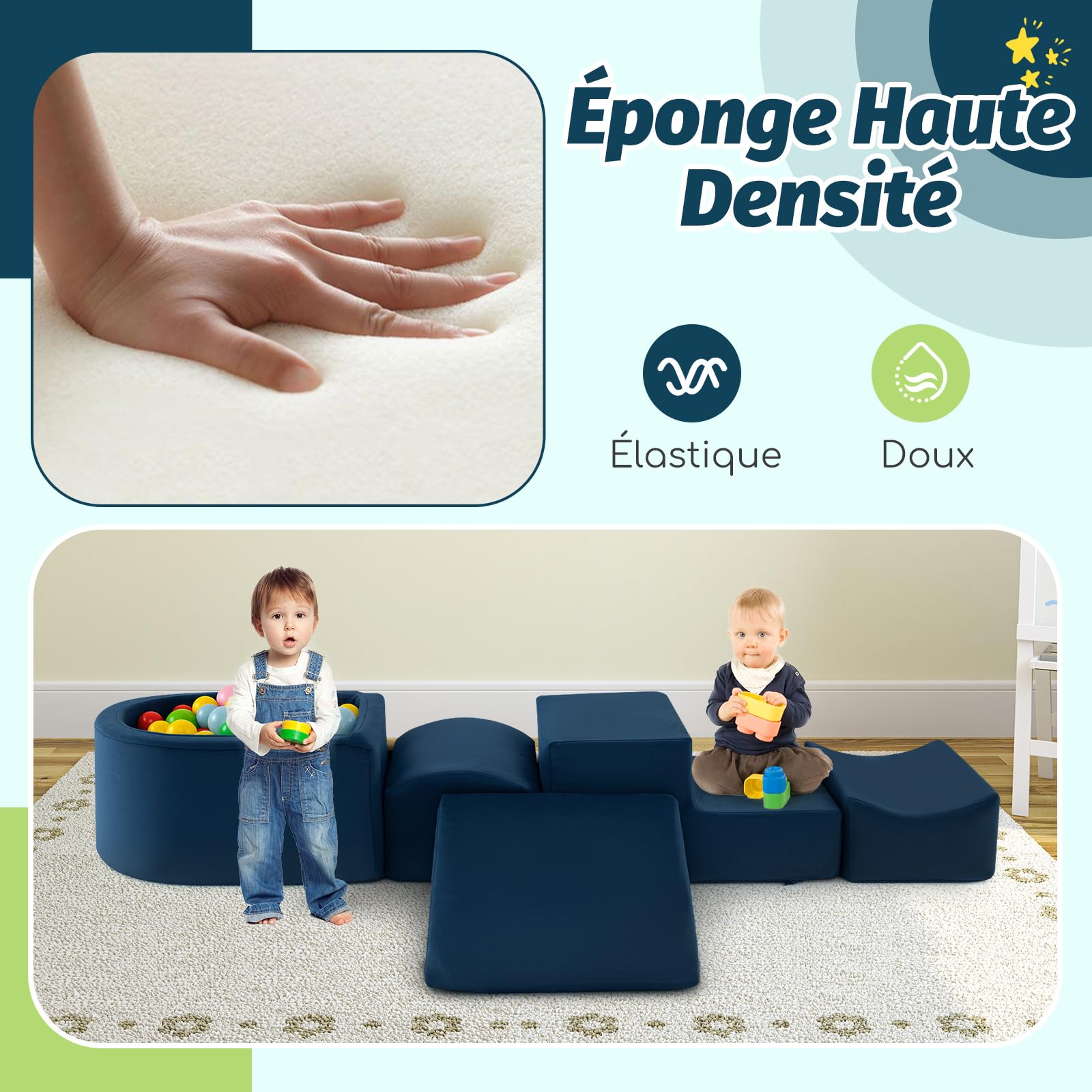 COSTWAY 5PCS Parcours Motricité Bébé en Mousse avec Piscine à Balles, Module Motricité Bébé avec Housse Lavable & Amovible, Jouets Éducatifs pour Ramper pour Enfants d'Âge Préscolaire, sans Balles
