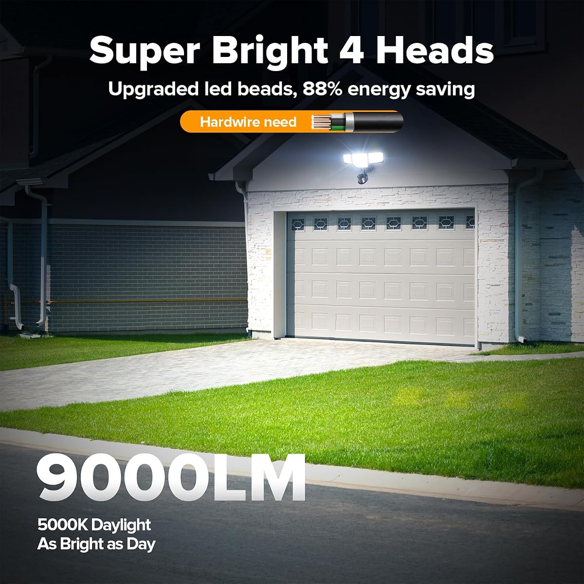 LUTEC 80W 9000LM Security Light Hardwire Motion Sensor Outdoor Lights Black 1 Pack image 1