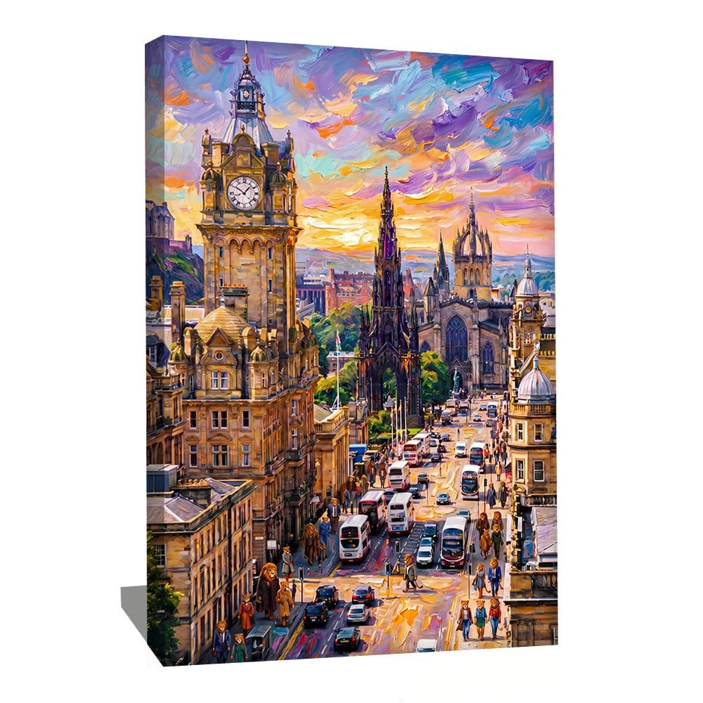 Alessio Cacciatore Quadro Città del Mondo - Decorazione da parete paesaggio urbano - Stampa su tela astratta - Quadro da parete decorativo moderno - Poster Edimburgo (40 x 30 cm)