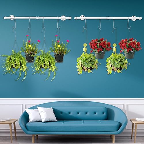 Miniatura 7 de Yoiemivy Barra de maceta colgante con 4 ganchos para colgar en la pared blanca, barra minimalista para macetas, colgador de plantas de metal para