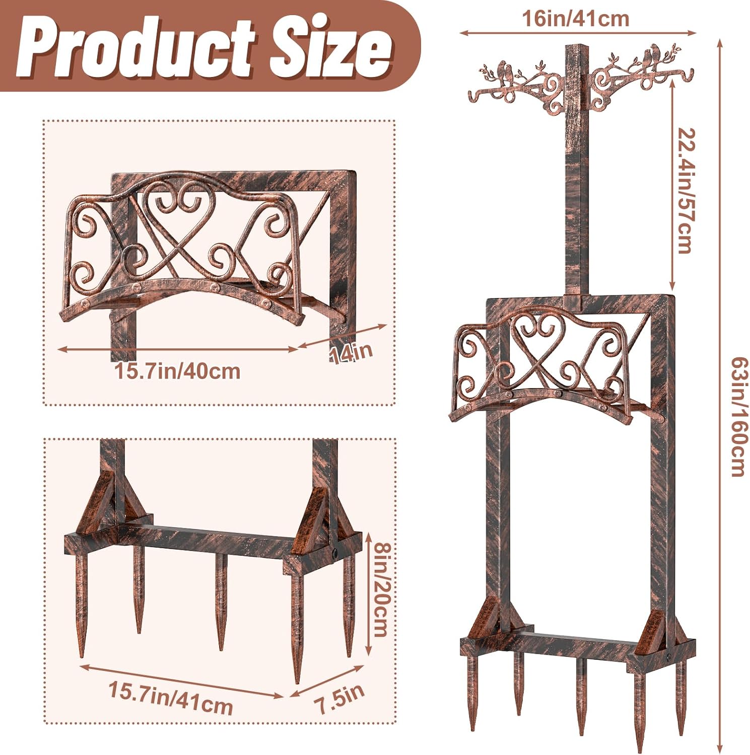 Garden Hose Holder with Shepherds Hooks,Detachable Water Hose Holder Holds 150 FT Hoses Freestanding Hose Reel with 5 Spikes Hoses Hanger Storage Stand for Outside Yard Lawn (Antique Bronze)