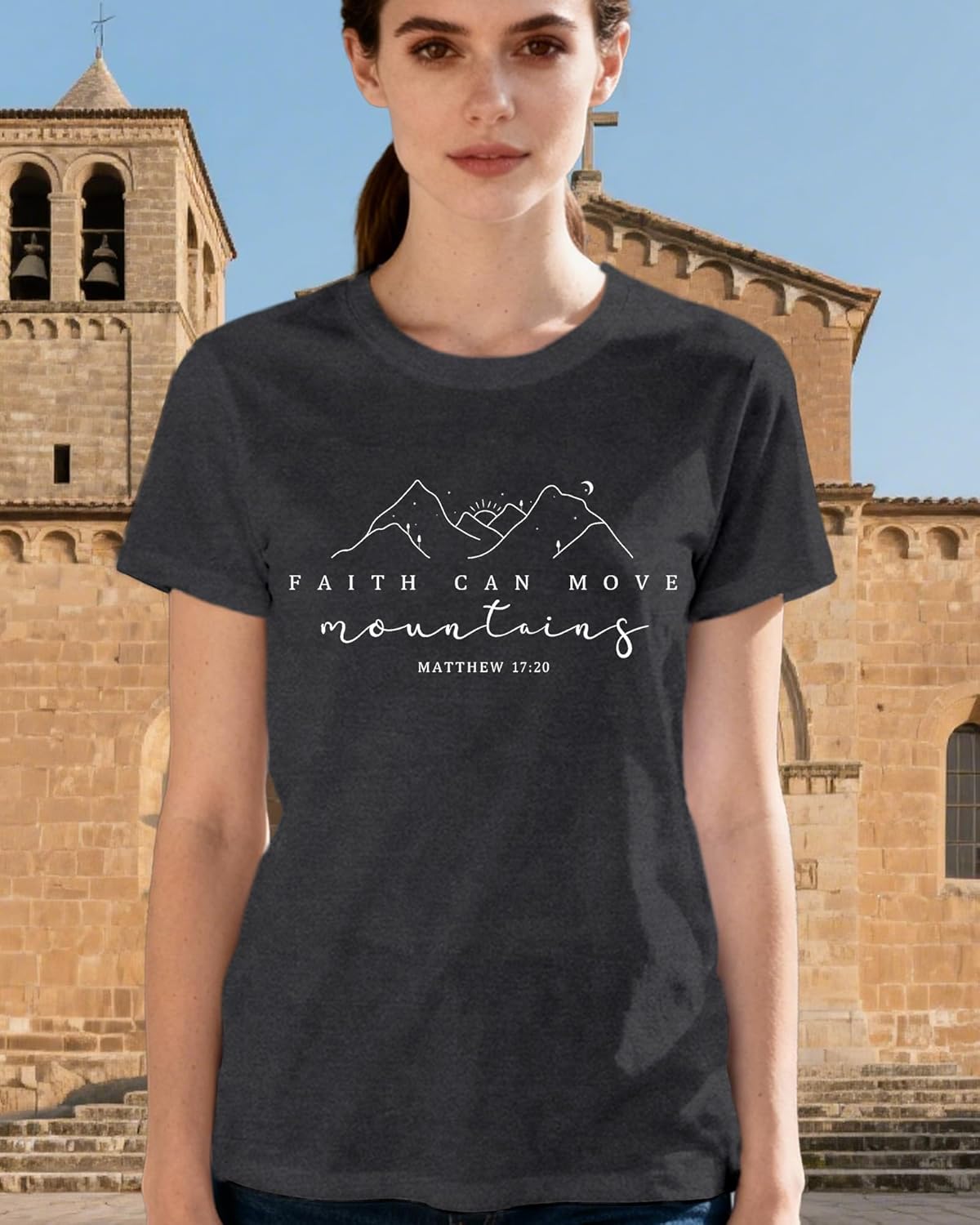 Christian Shirts for Women Jesus T-Shirt Faith Can Move Mountains Tee Tops - Image 2