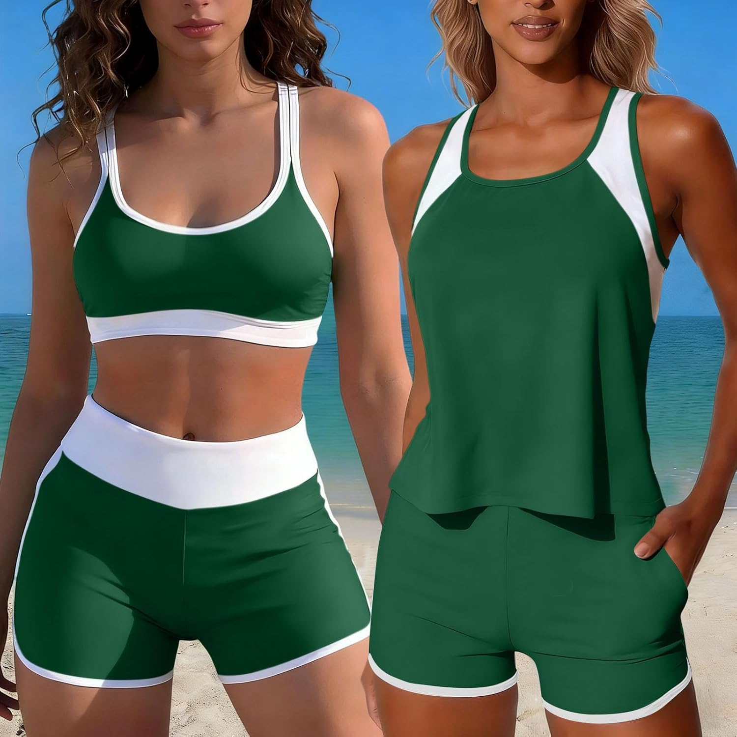 Tankini Swimsuits for Women 3 Piece Sets with Bra Boy Shorts Modest Summer 2026 Full Coverage Swimming Wear Bathing Suits