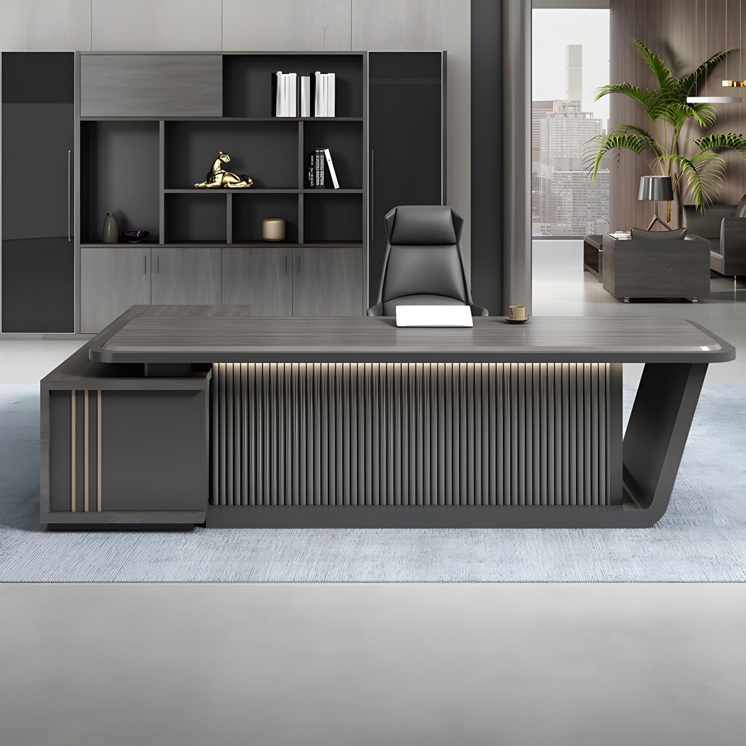 Amazon.com: Muralister Modern Gray L-Shape Executive Desk for Home ...