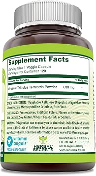 Herbal Secrets Tribulus 630 Mg 120 Veggie Capsules Supplement | Non-GMO | Gluten Free | Made in USA