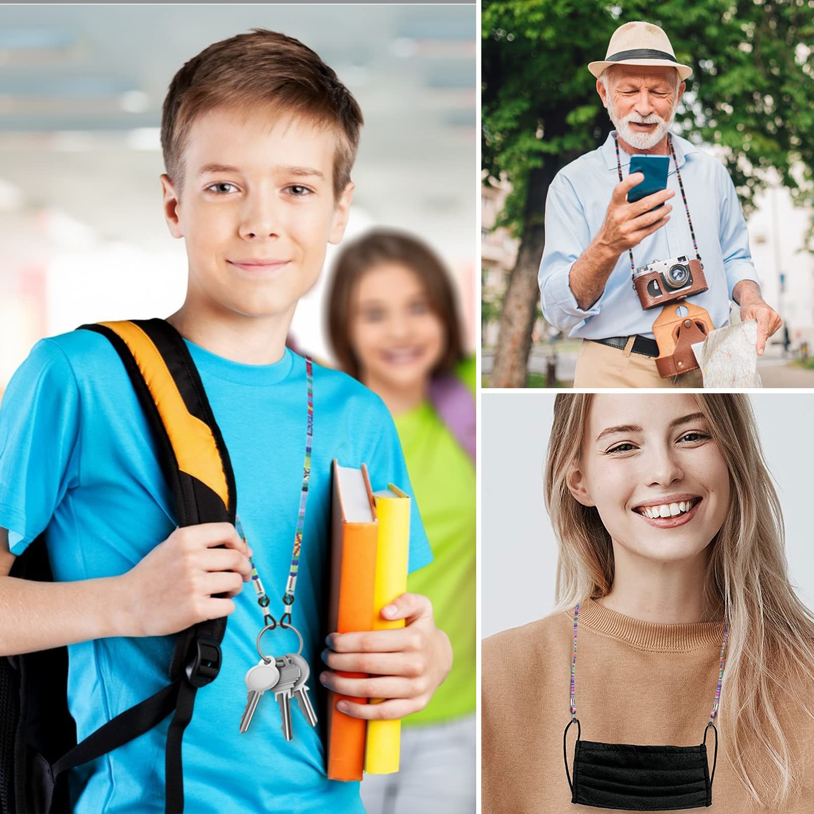 通用 Wielokolorowy pasek do okularów, 6 sztuk, łańcuszek na okulary, 5 mm, pleciony łańcuszek barilowy, okulary przeciwsłoneczne, okulary przeciwsłoneczne, okulary do czytania, pasek do okularów ochronnych, dla kobiet i mężczyzn