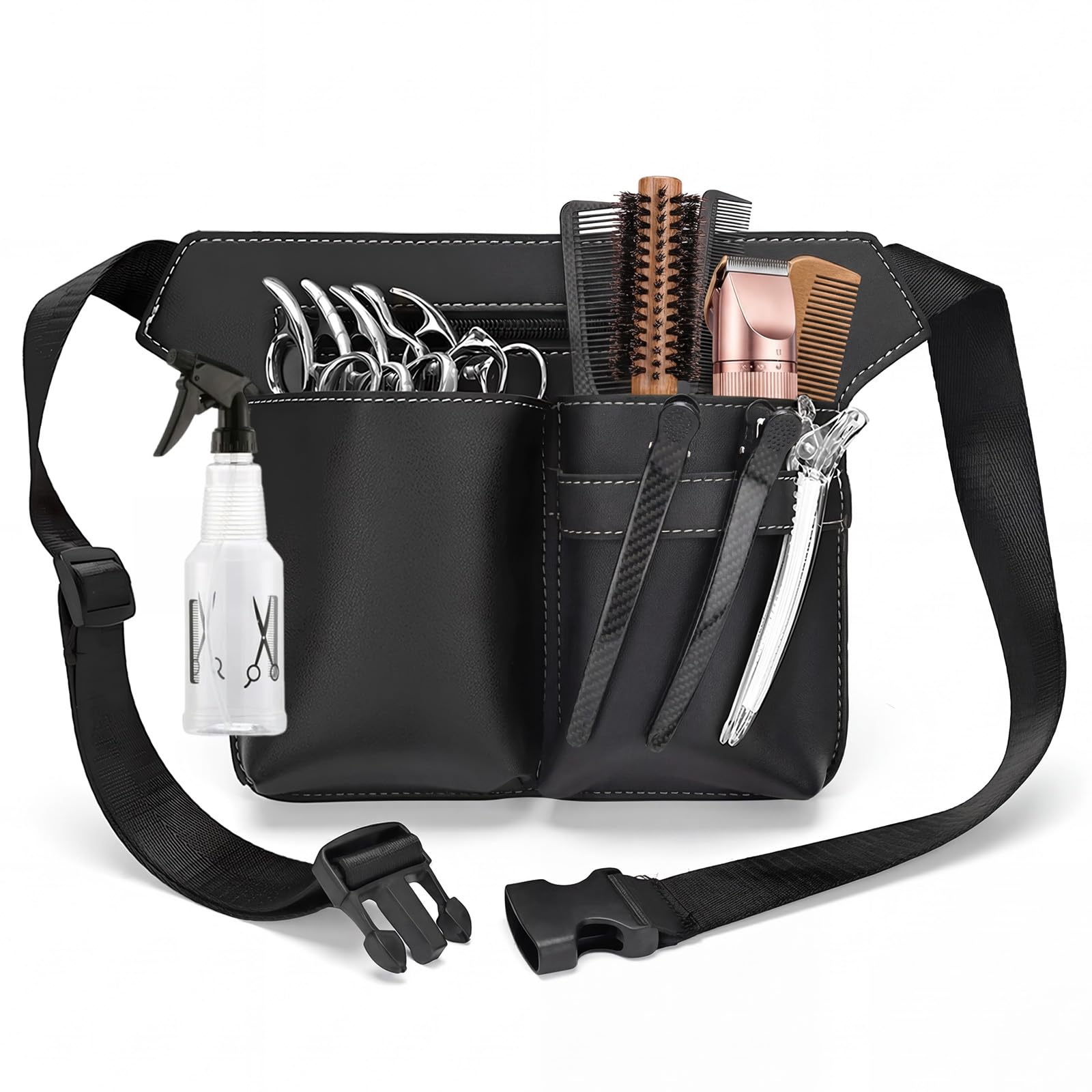 Friseur Tasche, Borsa da Parrucchiere, Borsa Porta Attrezzi per Parrucchieri, Borsa da Parrucchiere in PU Nero, Grande Cintura Portatile Nera per Forbici, Pettini e Utensili da Parrucchiere