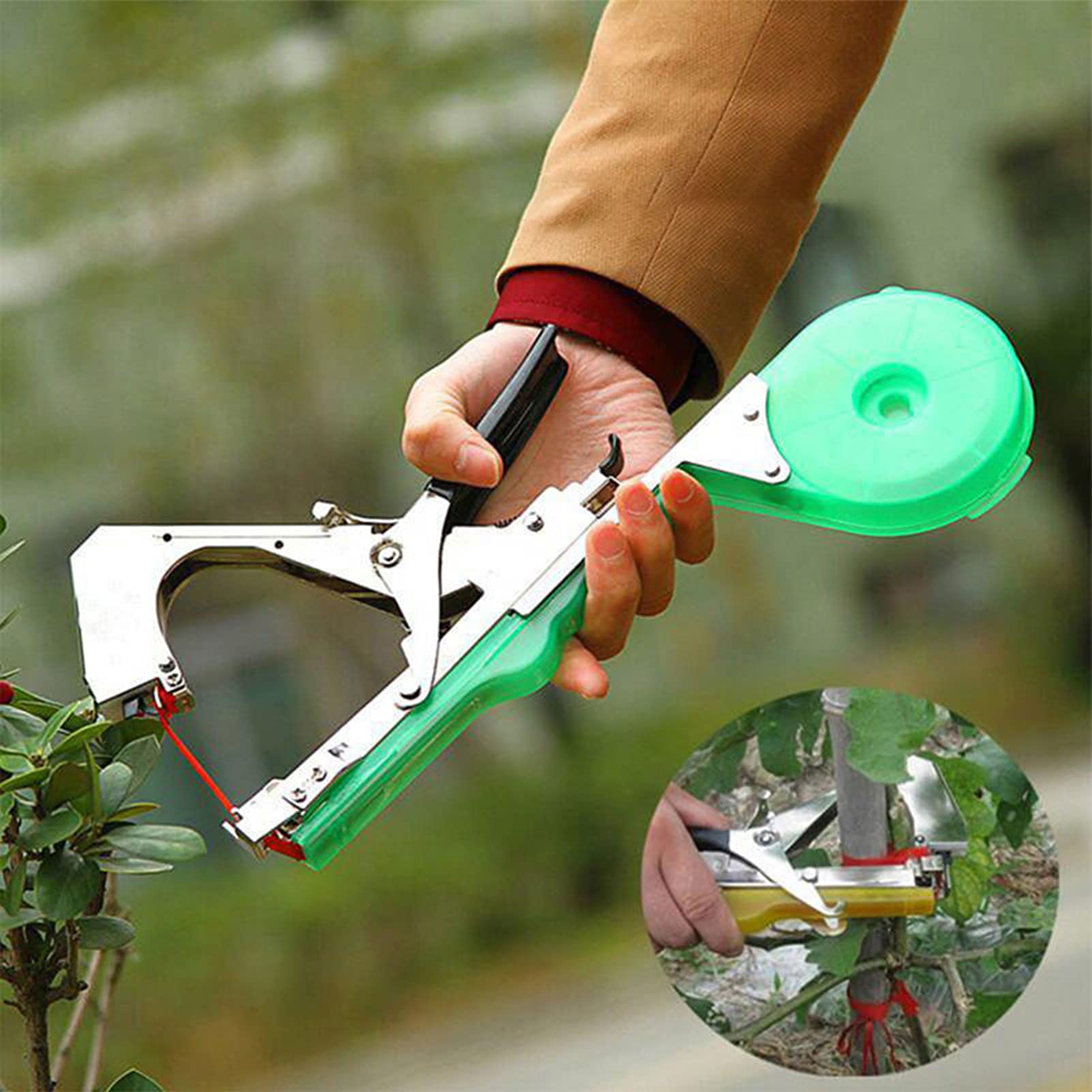 FUFRE Máquina de encuadernación para plantas, herramienta de cinta de jardín, con 10 rollos de cinta, 10.000 grapas, máquina de encuadernación manual para plantas enredaderas, tomates, uvas,