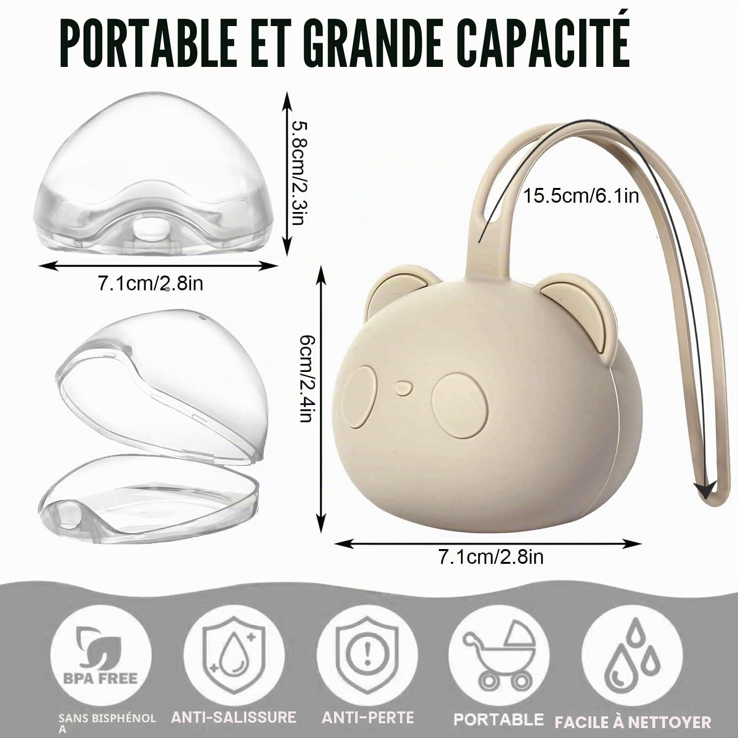 Boîte à Sucette Bébé Silicone 2pcs Boîte de Rangement Portable pour Voyage