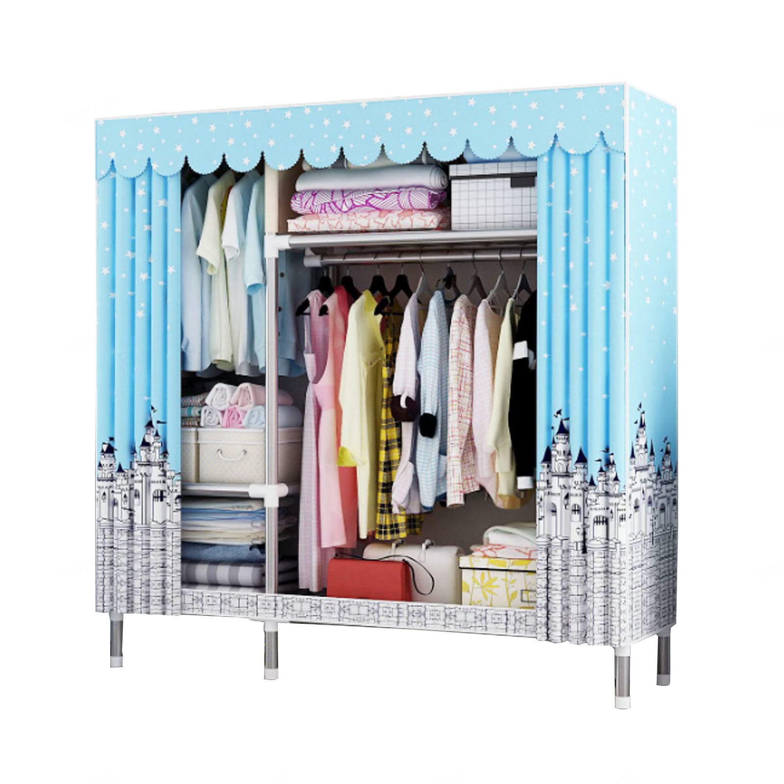 Armoire avec rail de suspension et étagères pour vêtements en tissu