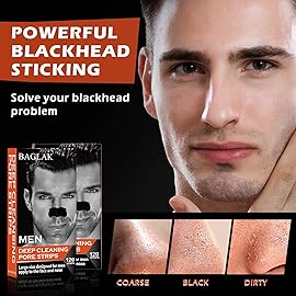 BAGLAK Men Blackhead Pore Strips - 120 Strips - Deep Cleansing - Face Nose Pores - Blackheads Removal - Large Size For Nose+Face