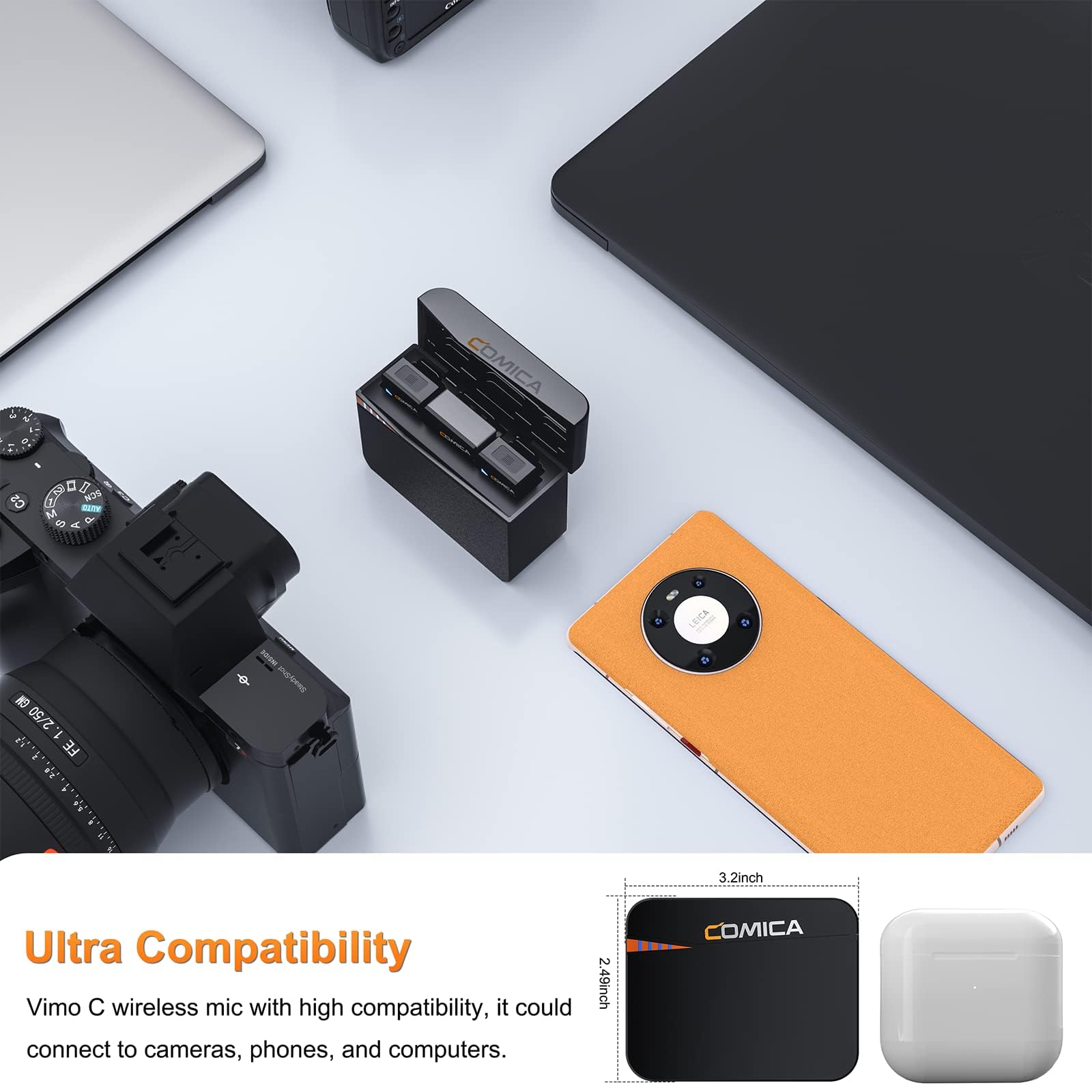 COMICA Vimo C3 Kabellos Lavalier Mikrofon mit 3,5mm & USB C Ausgabe | Ansteckmikrofon, Wireless Microphone, Geräuschunterdrückung einem klick, für Kamera, iPhone, Android, Handy