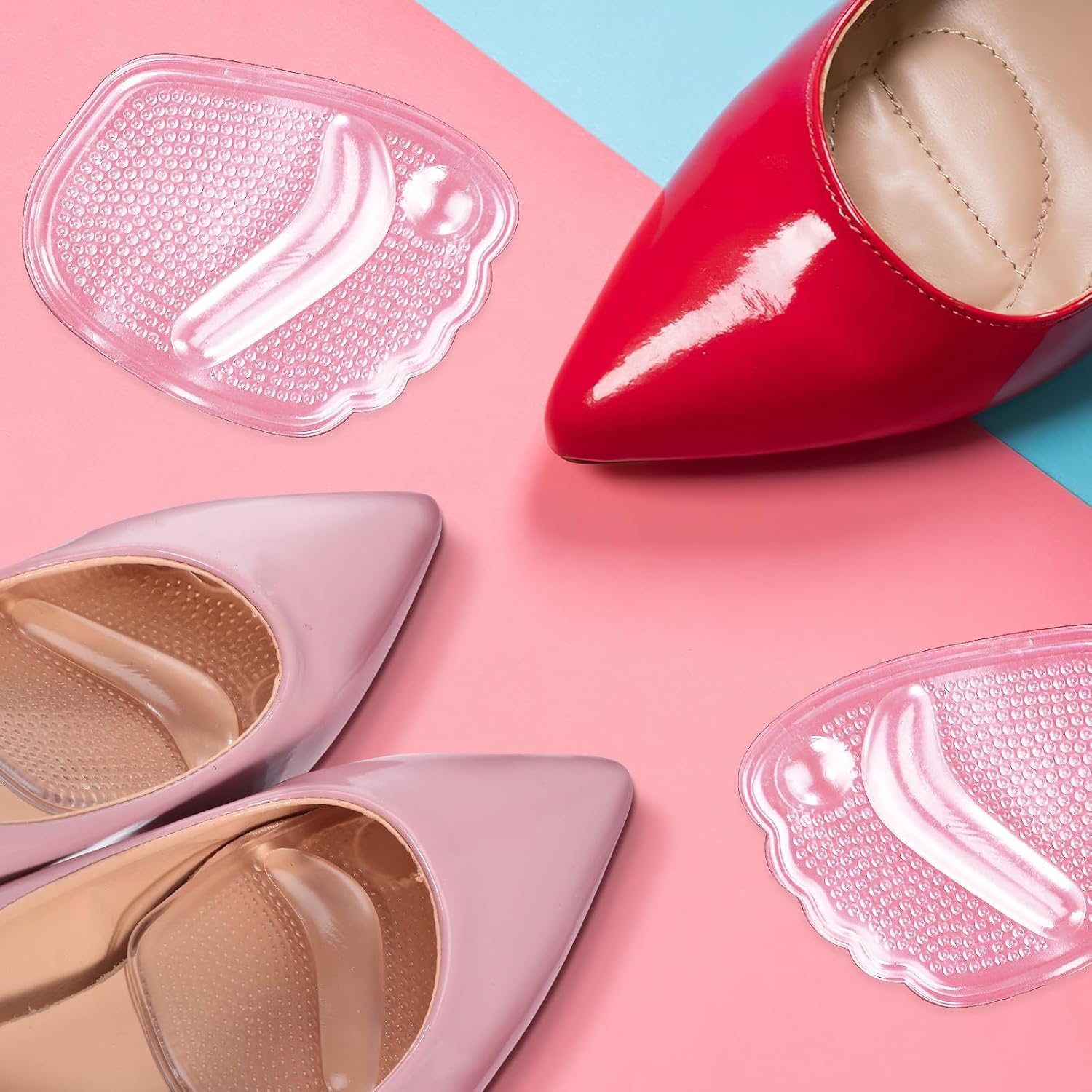 Outanaya 3 Pairs Women’s Heel Cushion Inserts Silicone Front Foot Pads Ball-of-Foot Cushions Non-Slip Shoe Fillers for High Heel Comfort and Blister Protection