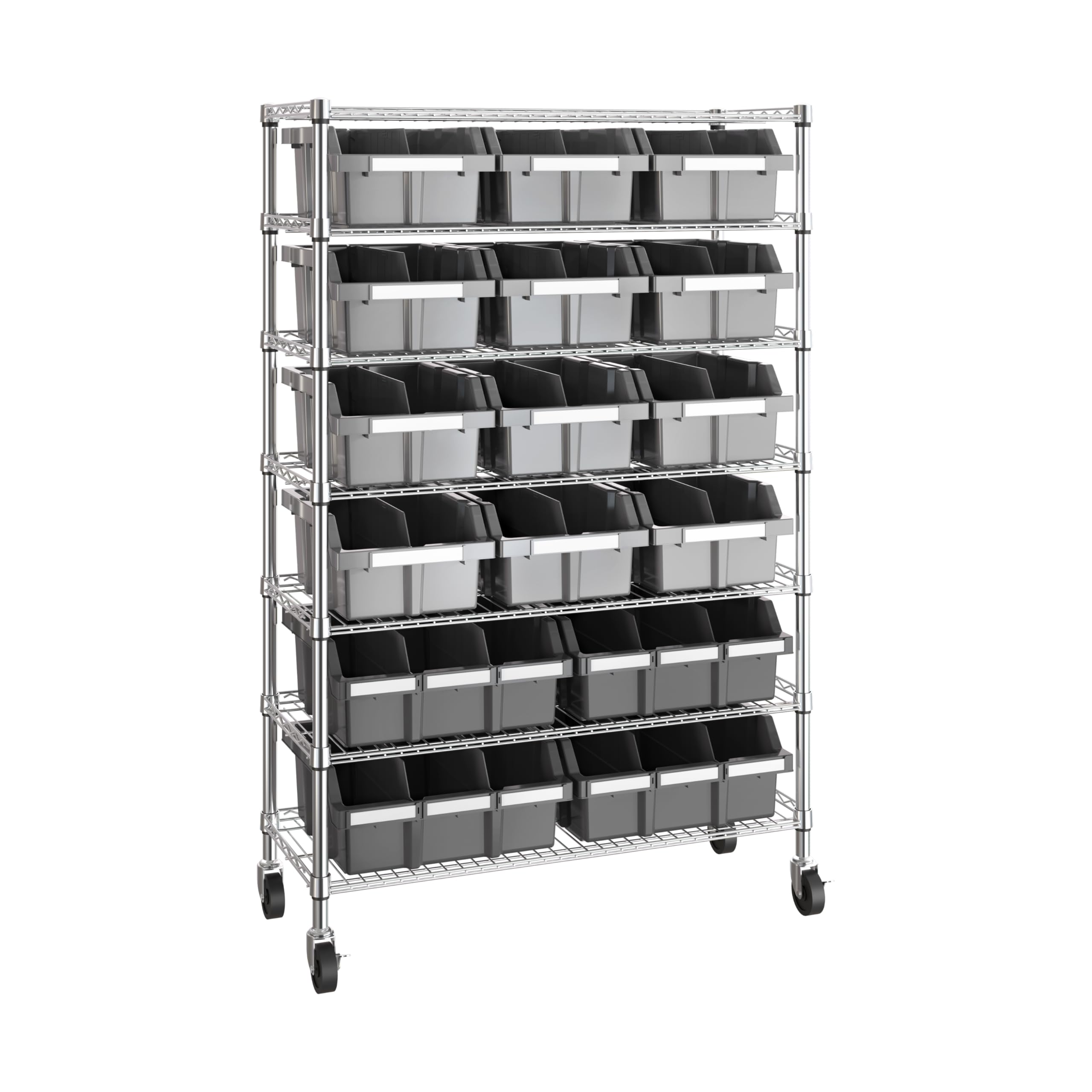 Seville Classics Heavy Duty NSF Bin Rack Solid Steel Wire Shelving Storage Unit, Patented Organizer for Garage, Warehouse, Office, Restaurant, Classroom, Kitchen, Gray, Includes 16 Bins