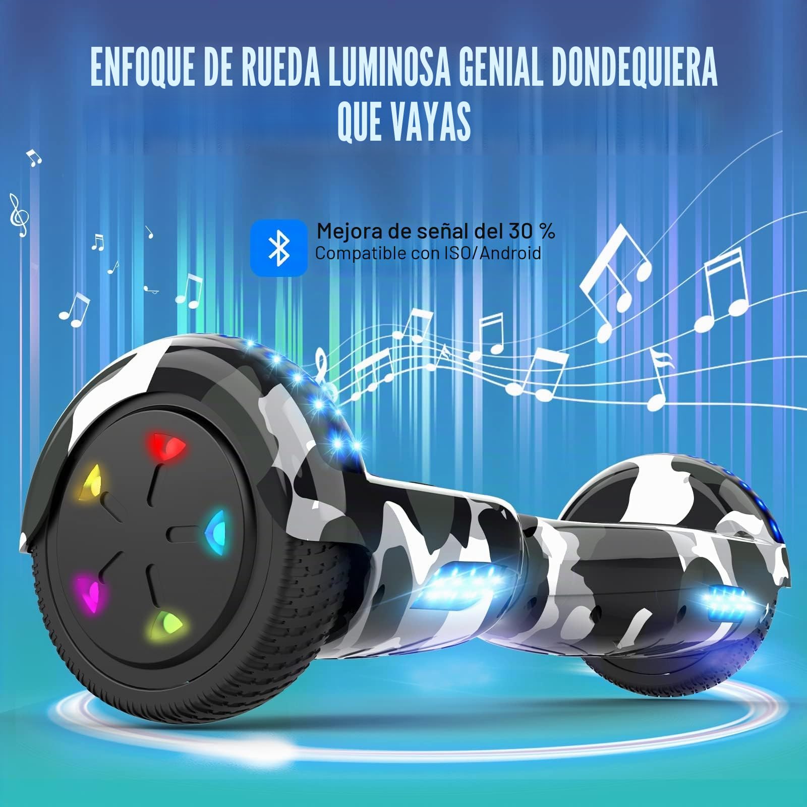 GeekMe Hoverboards de 6.5" Dual Motors 2 Ruedas de Equilibrio automático hoverboards con Luces LED Bluetooth Modelo