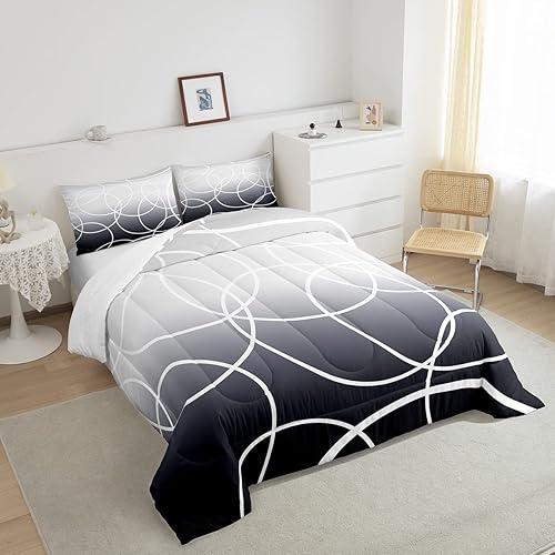Miniatura 4 de Erosebridal Juego de edredón degradado degradado, círculos geométricos, anillos, juego de ropa de cama de rayas abstractas, juegos de edredón de