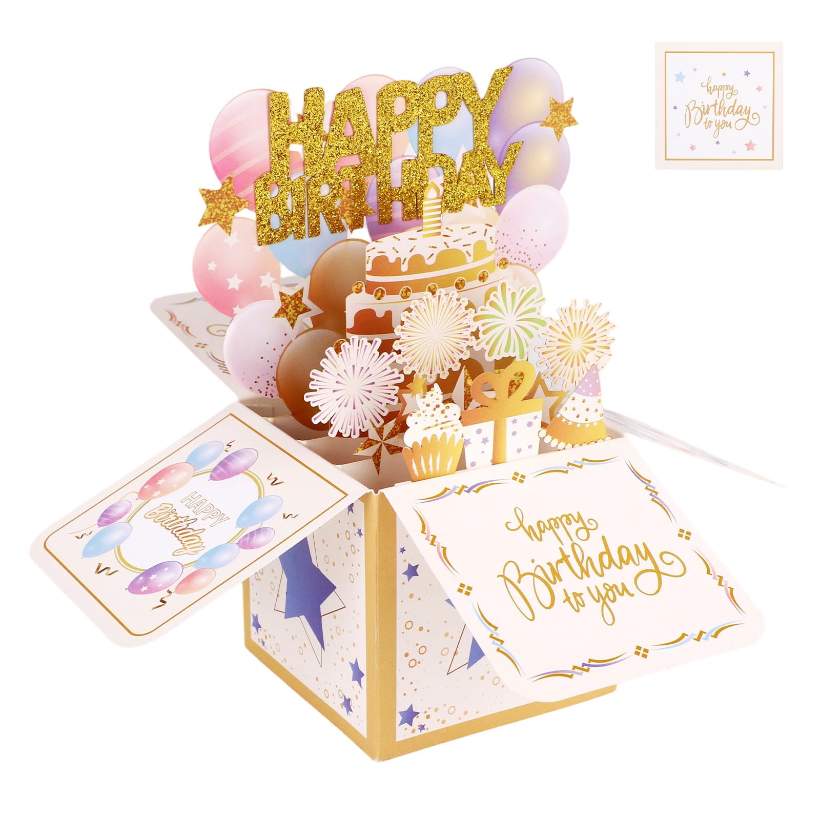 Funny Happy Birthday Pop Up Card, Colorful Balloons & Fireworks Popup Greeting Card with Envelope 3D Birthday Gift Box for Women Men Mom Dad Wife Husband Friend โ image 1