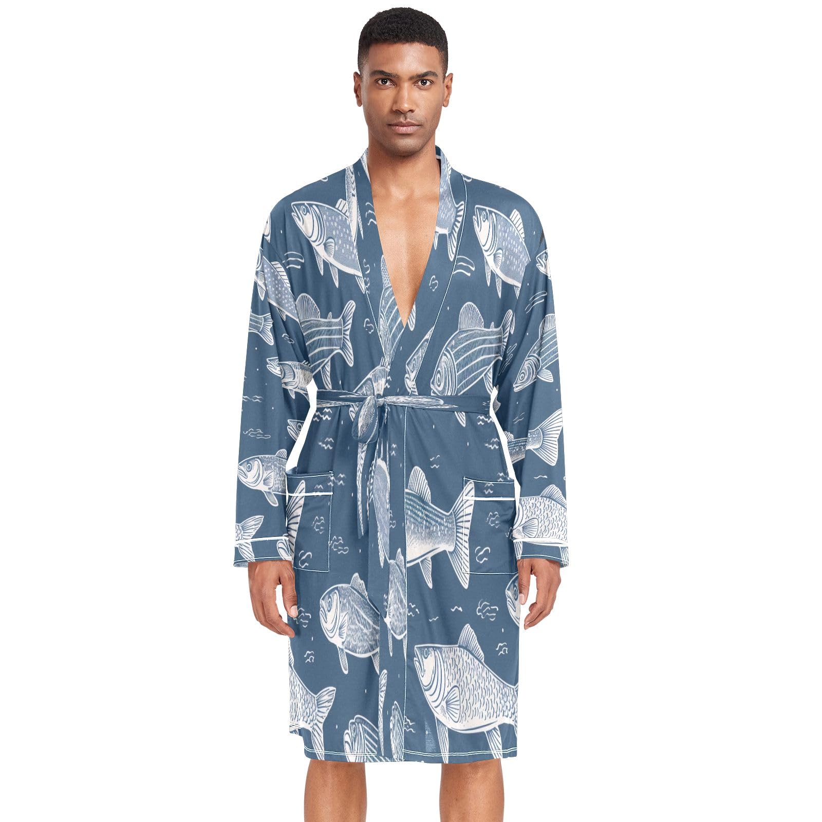 Accappatoio leggero da uomo con squali, colore: mare