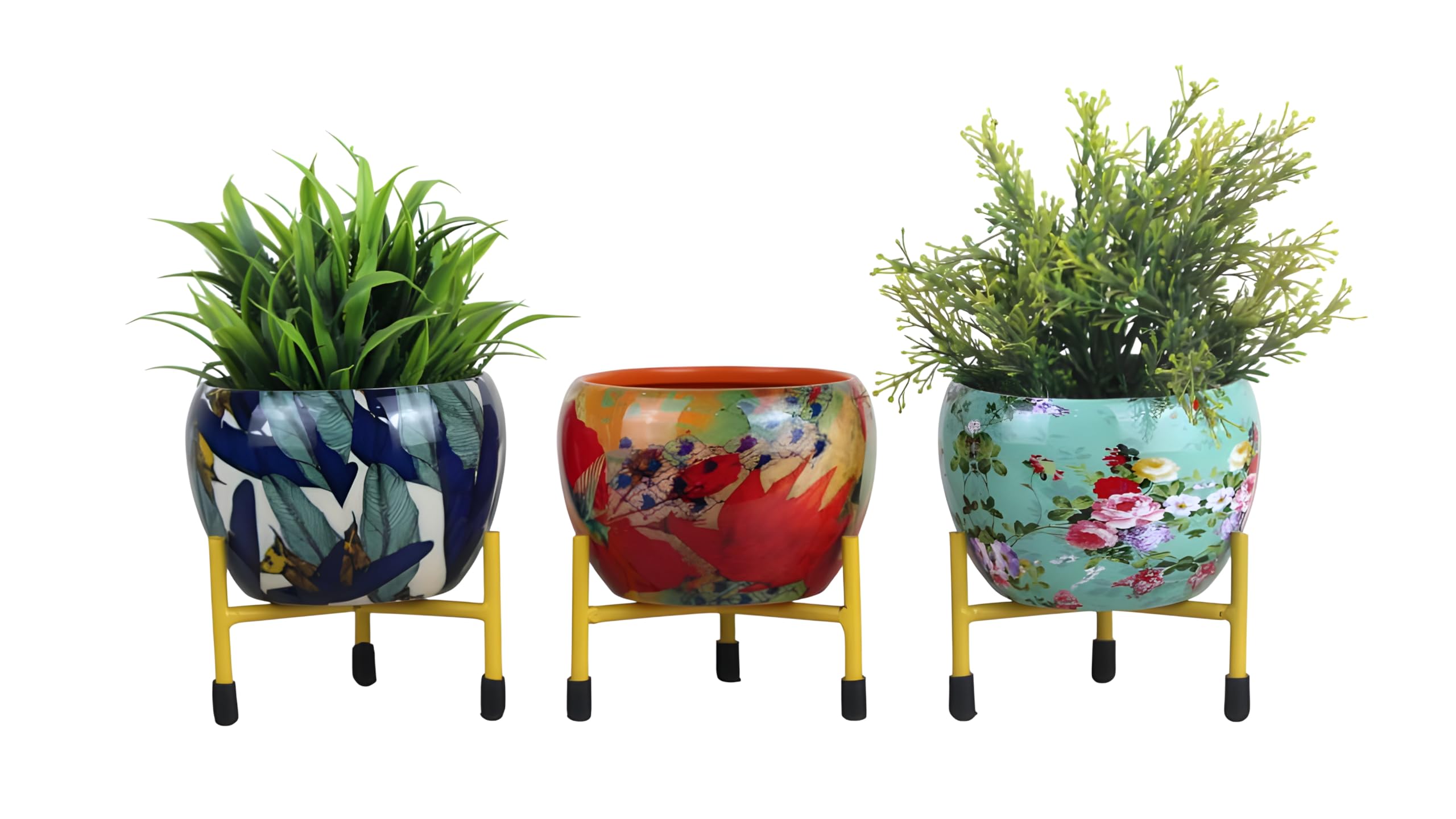 HOMACE Multicolour Metal Pot with Stand,Table Top Rust-Free Powder Coating, Indoor Outdoor Use, Home Office Balcony Decor, Pot Size: 10 * 8cm, Stand Height: 7cm (Pack of 3) (B0CTKL6BKM) Amazon Price History, Amazon Price Tracker