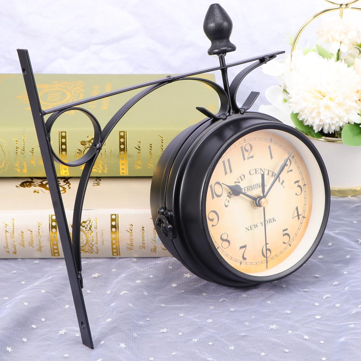 Reloj Estilo Europeo Clásico de Hierro de Pared de Doble Cara Negro