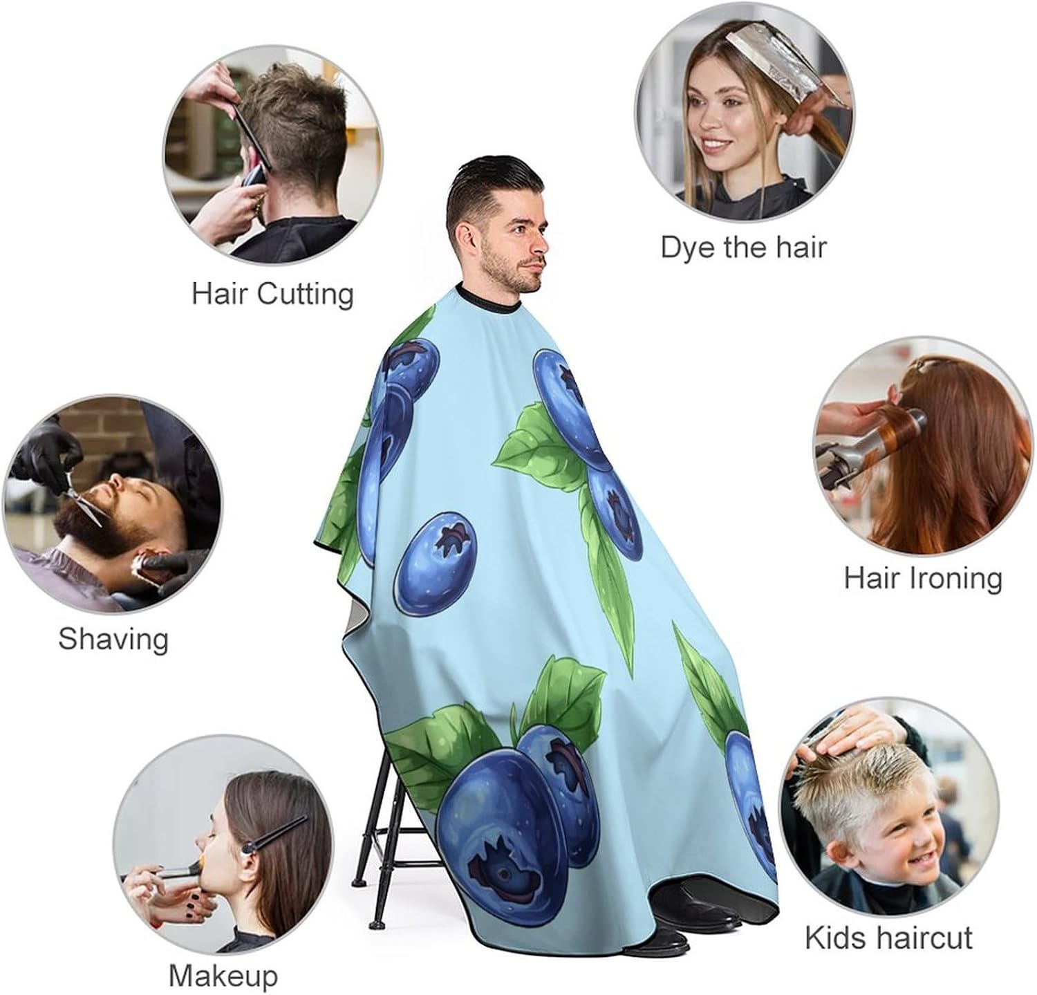 Blueberries Fruit Print Barber Cape Professional Hair Cutting Apron Hairdresser Cape for Men Women