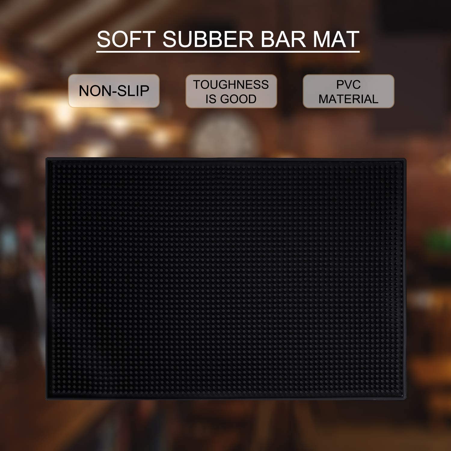 Tappetino da Bar in Gomma, 45 x 30 cm, Nero, per Bancone (2 Pezzi) (iEU0077)