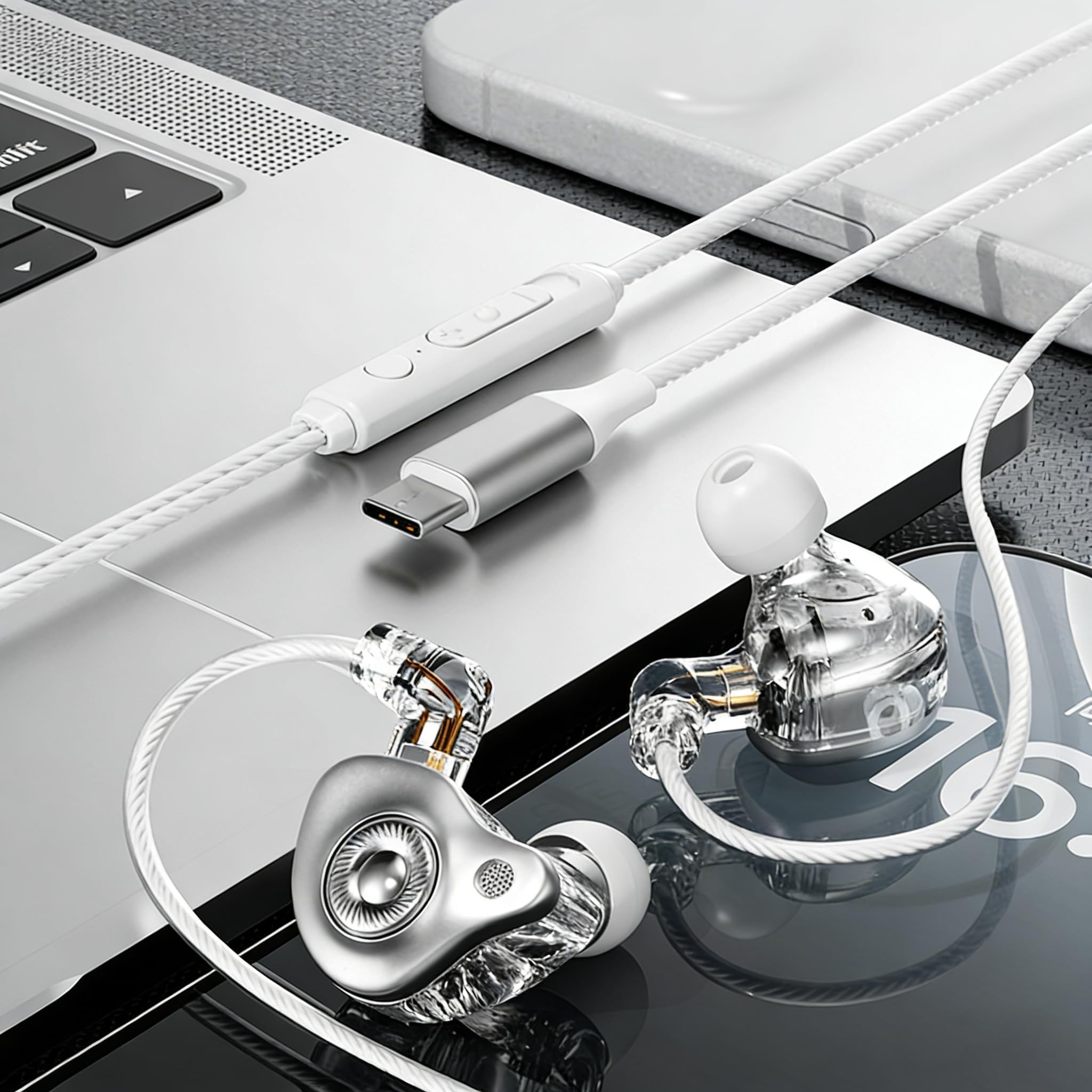 Cuffie USB C cablate per iPhone 17 16 15 Pro Max Plus 16e Air Samsung Buds S26 S25 Ultra S24 Auricolari in-ear con microfono - Cancellazione del rumore Tipo C Auricolari cablati Over-Ear con cavo