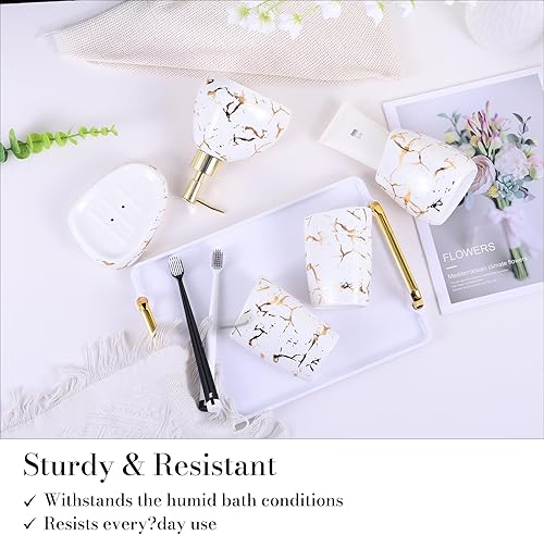 Miniatura 5 de Elegante juego de baño de cerámica de 6 piezas, equipado con dispensador de loción, taza de enjuague bucal, plato de maquillaje, placa de jabón,