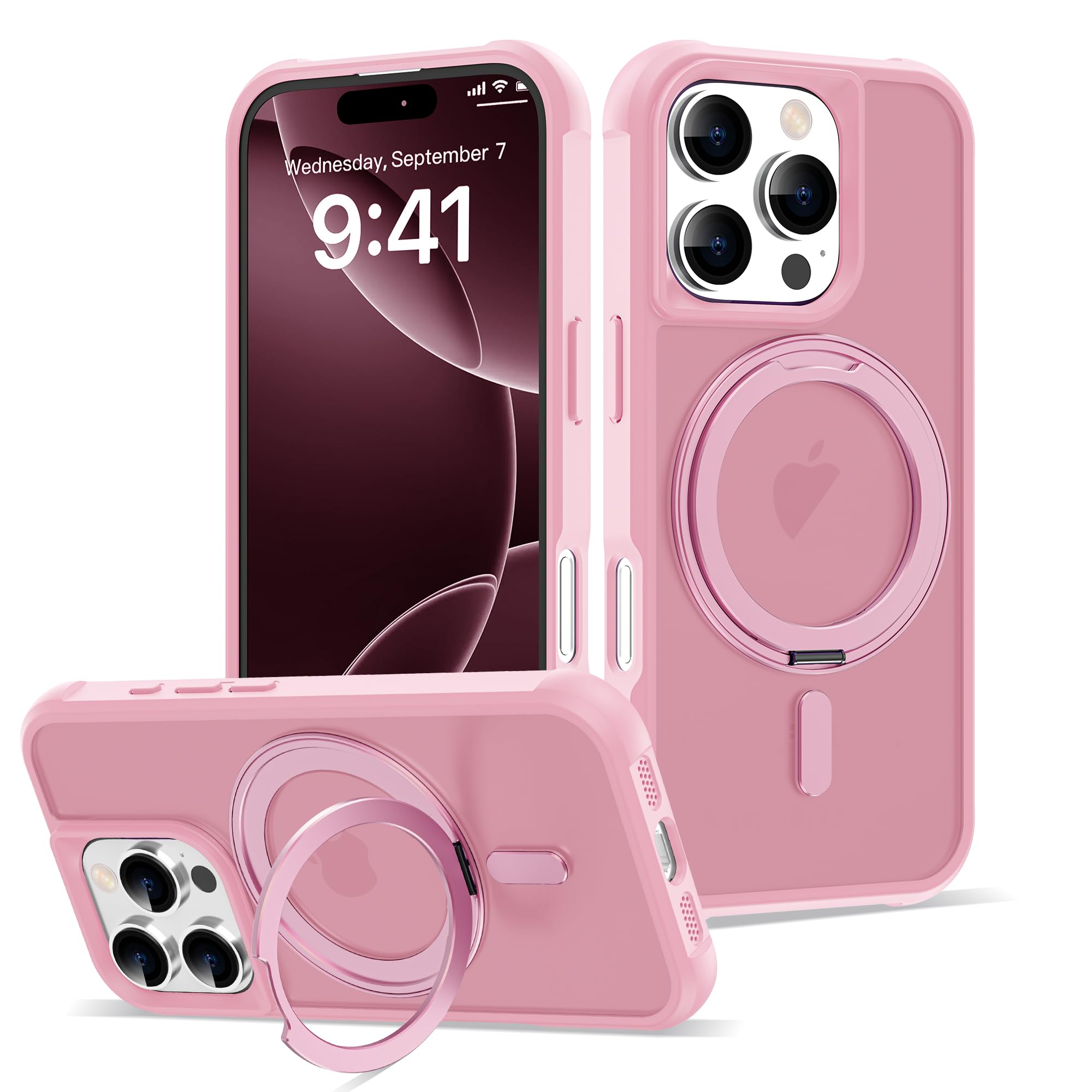 Compatible with iPhone 16 Pro Case with Stand 6.3",Pink