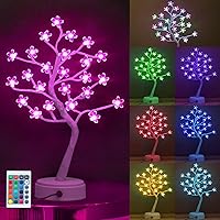 Vista 1 de Luz de árbol de cerezo con control remoto que cambia de color, árbol de bonsái artificial iluminado mini lámpara de árbol de Navidad para bodas