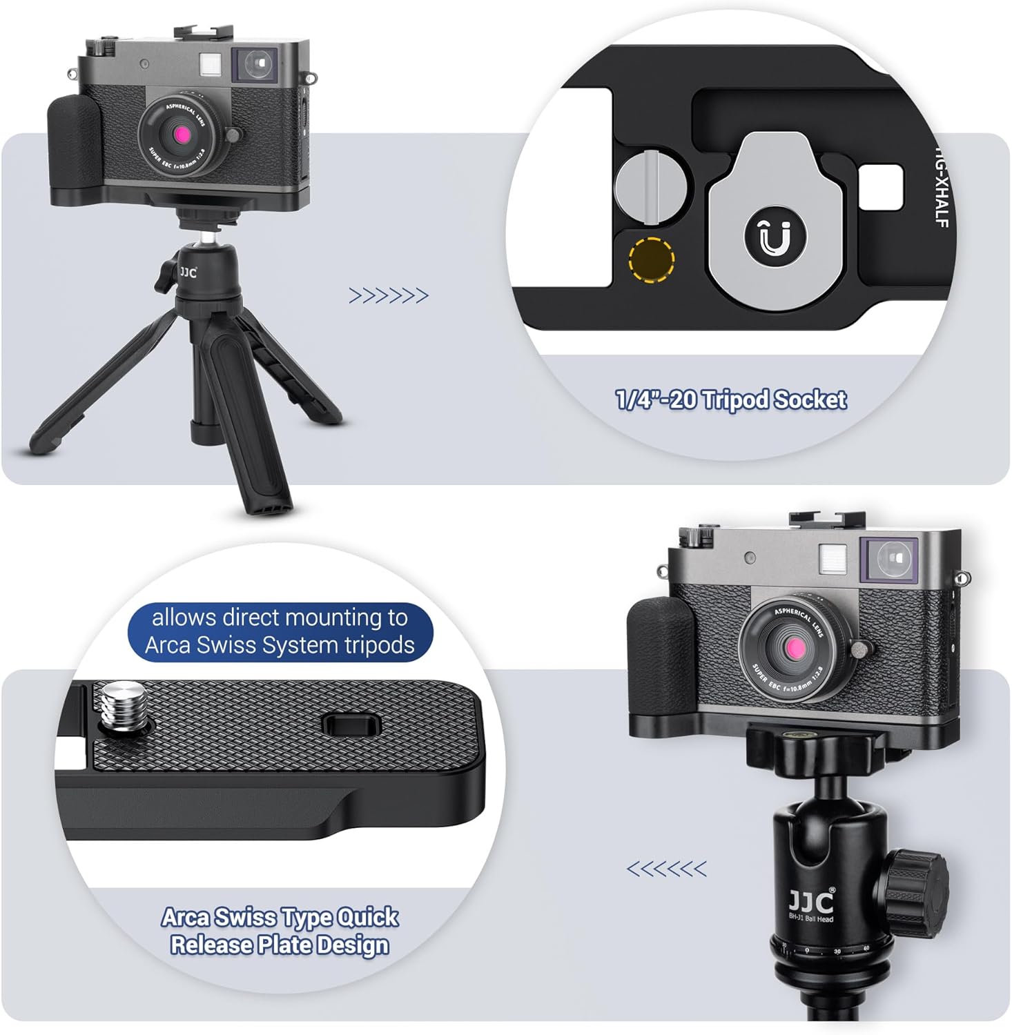 X Half Handgrip Hand Grip,Metal L-Shape Bracket Handle Holder for Fujifilm Fuji X Half Xhalf Camera,with Built-in Arca Quick Release Plate & Battery Compartment Opening Anti-Slip Microfiber Pad- Black - Image 4