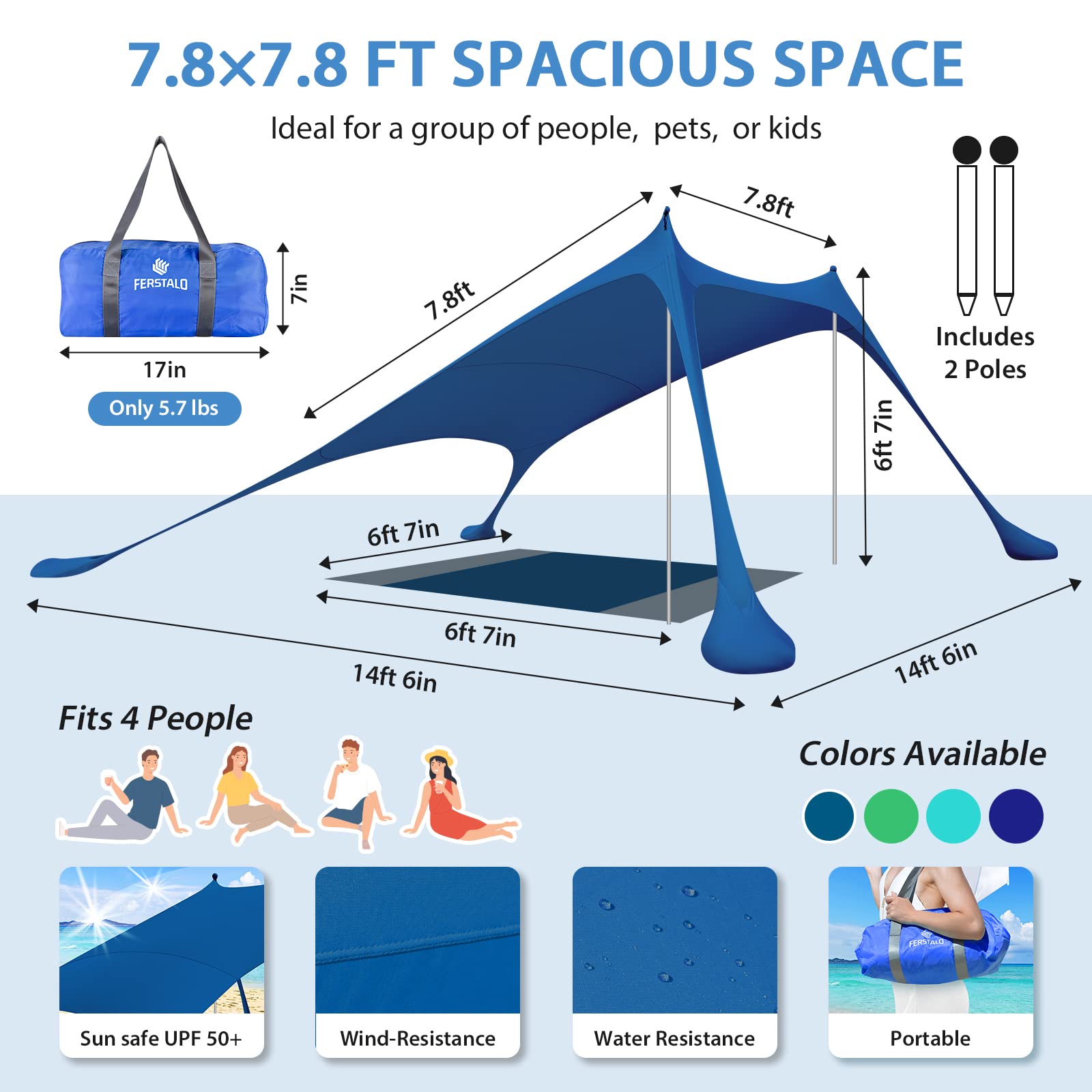 Tenda Da Spiaggia Portatile UPF 50+ - Leggera, Con 4 Aste - Per Spiaggia E Campeggio - Foto 4