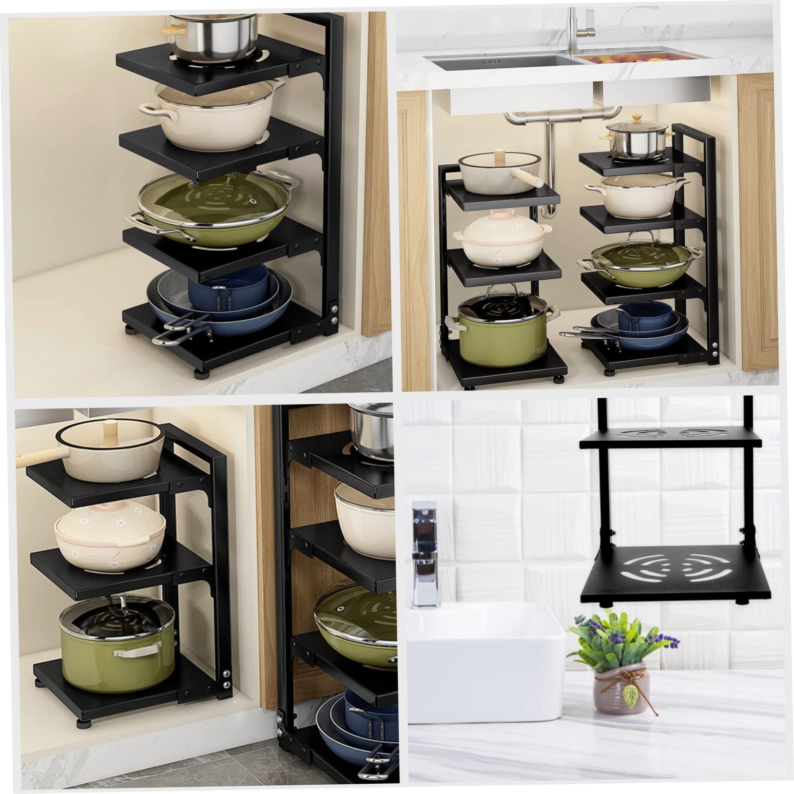 COLLBATH Organizer Per Pentole e Padelle Sottolavello Rastrelliera in Acciaio Al Carbonio Design Scatto Per Spaziatura Multiuso Per Cucina e Bagno Contenitore Ordinato Per Oggetti Da Toelet