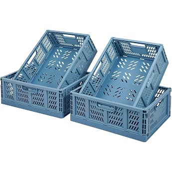 Foldable Plastic Storage Boxes Shelf Baskets Set of 4 Folding Storage Baskets Kitchen Drawer Inserts Stackable Storage Boxes Transport Boxes Cupboard Containers Cubes Home Office Bedroom Kitchen Blue