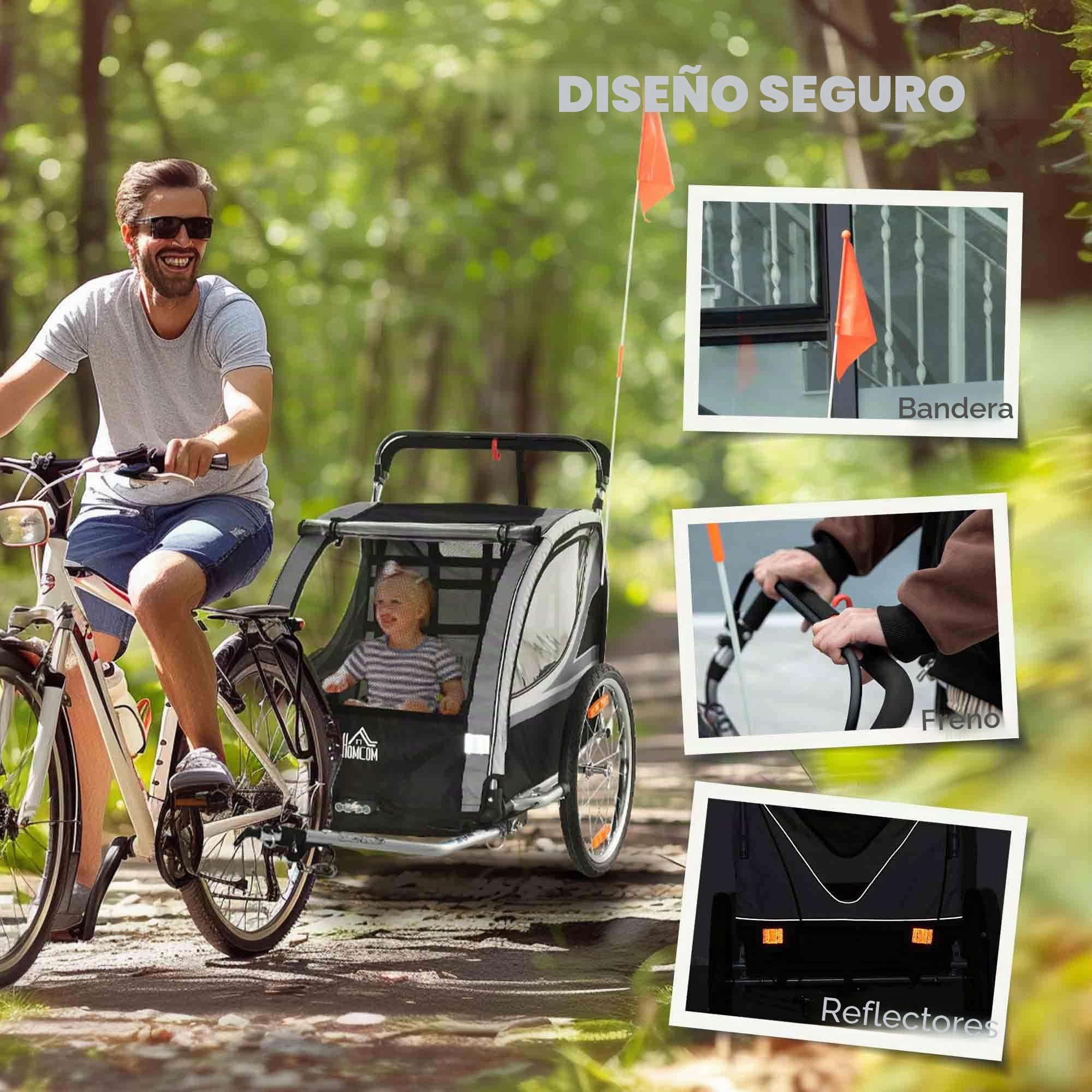 HOMCOM 2 in 1 Kinderfahrradanhänger, Kinderanhänger, Fahrradanhänger mit Mesh-Tür, 360° Drehbares Vorderrad, Buggy mit Bremse, Anhänger, 142 x 75 x 101 cm